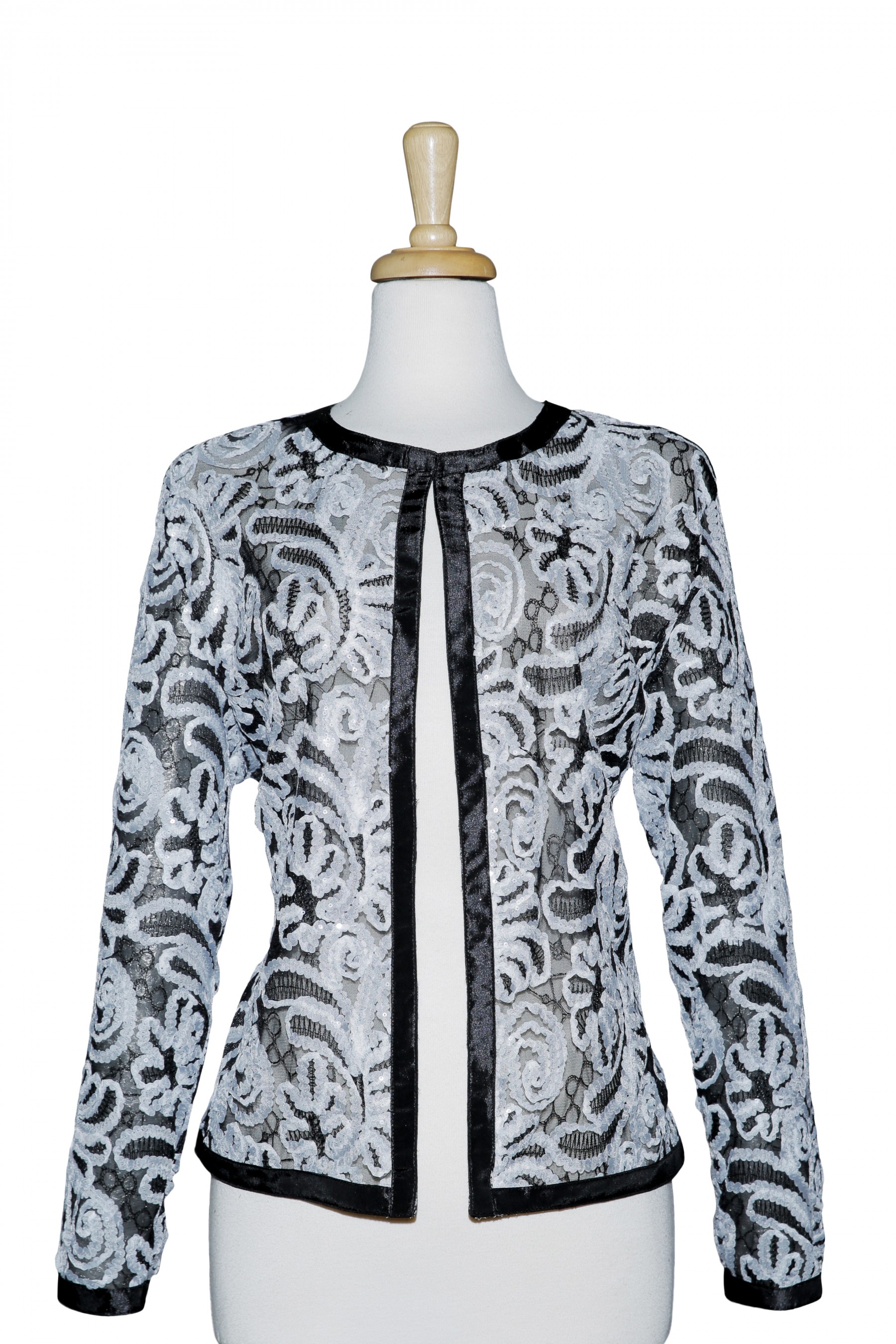 Black And White Sutache With Clear Sequins Lace Jacket Two