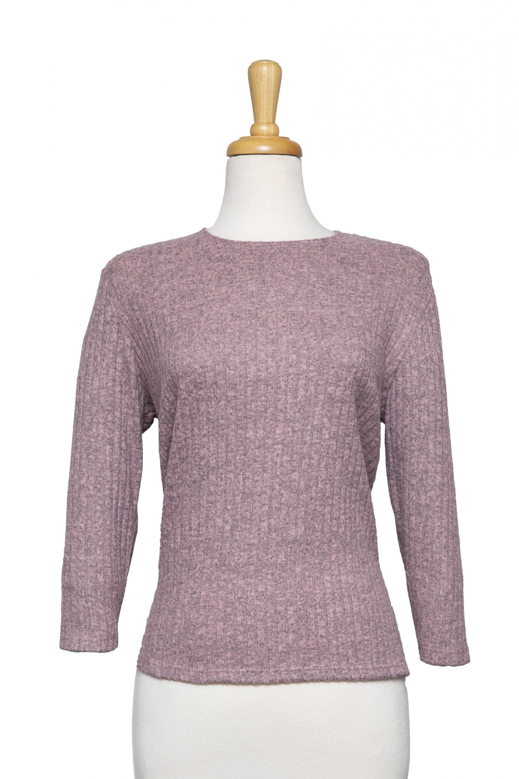 Heather Mauve Ribbed 3/4 Sleeves Knit Top