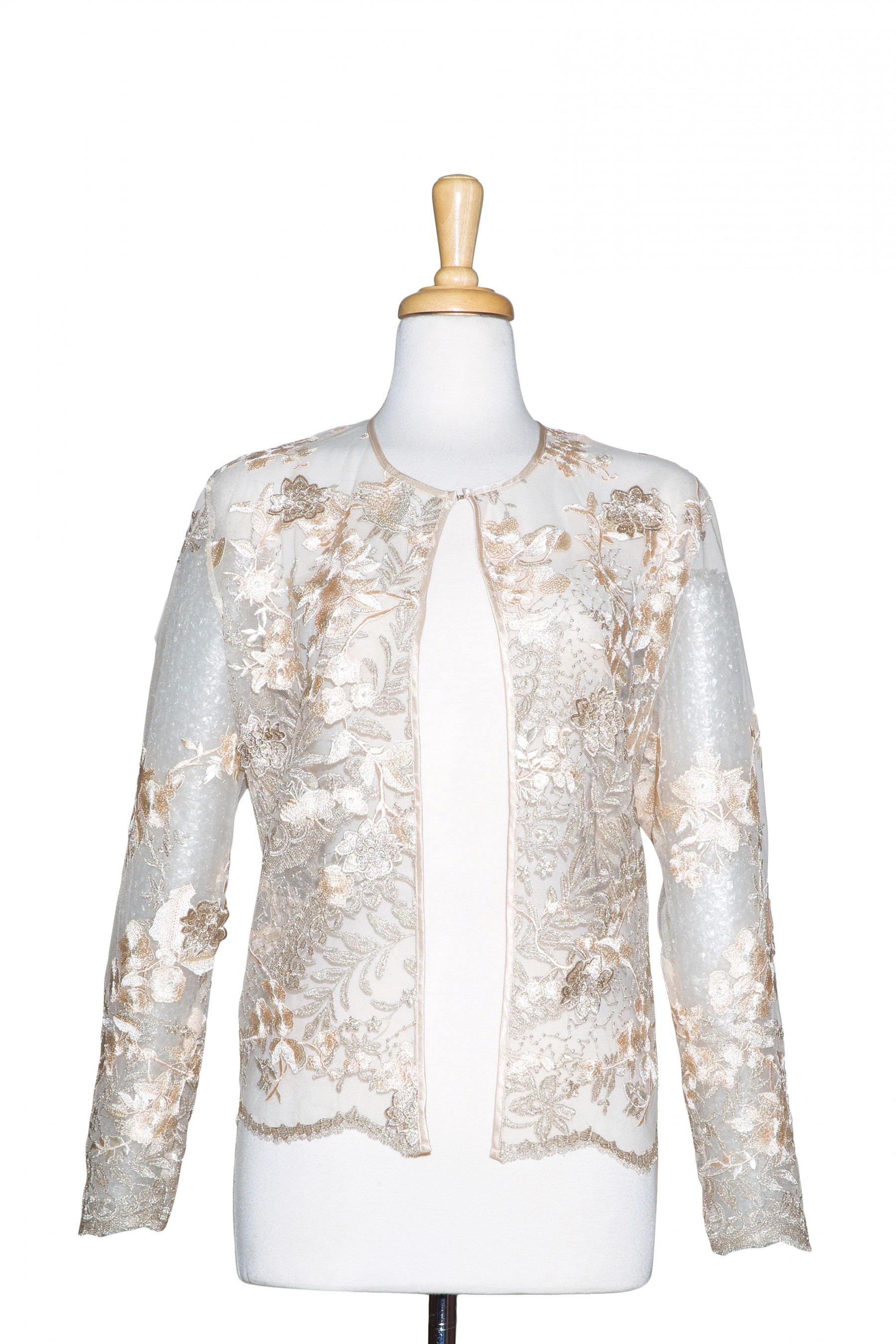 Plus Size Peach and Gold 3D Floral Lace Jacket