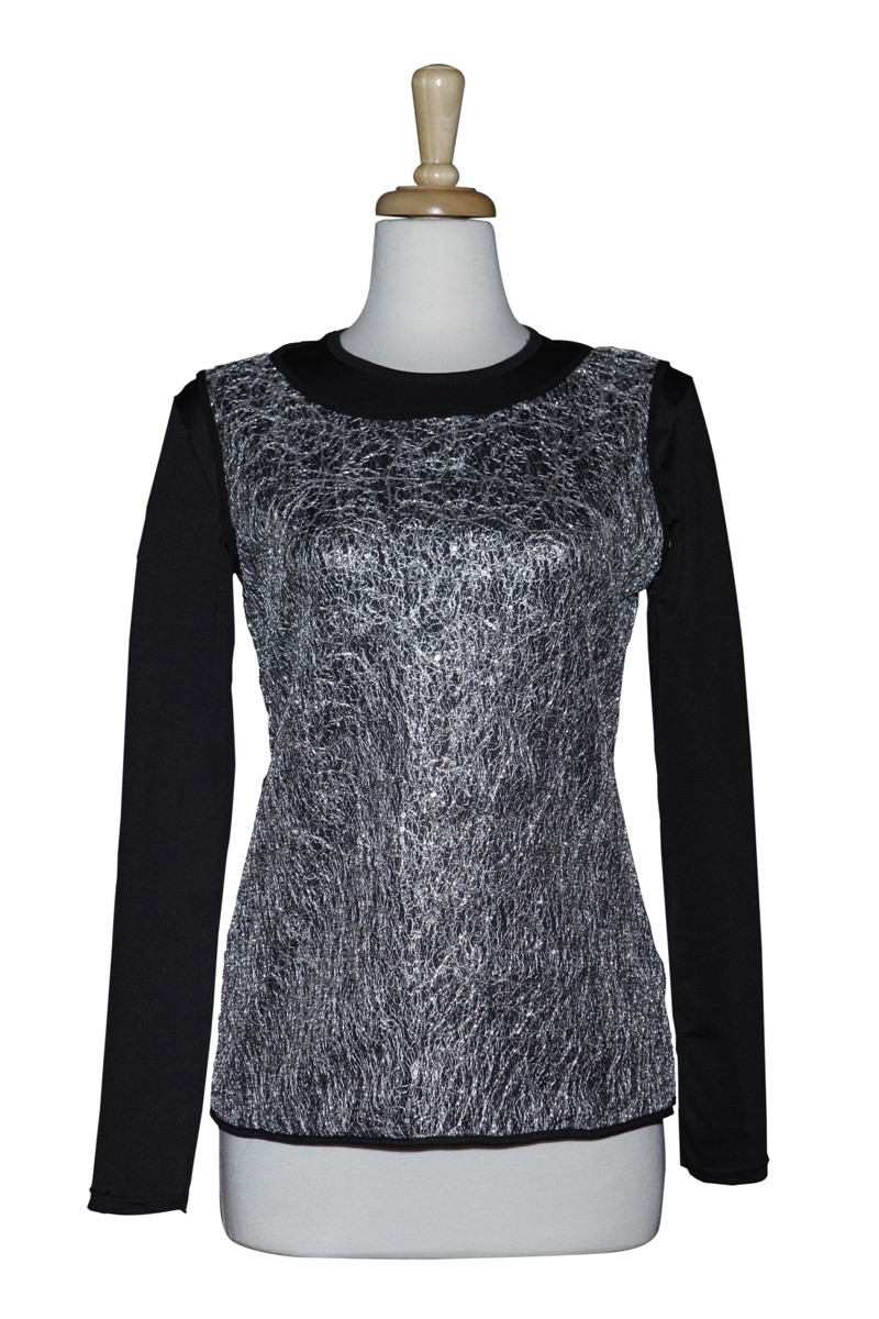 Plus Size Silver Sequins Valentino Lace Vest with Long Sleeve Camisole ...
