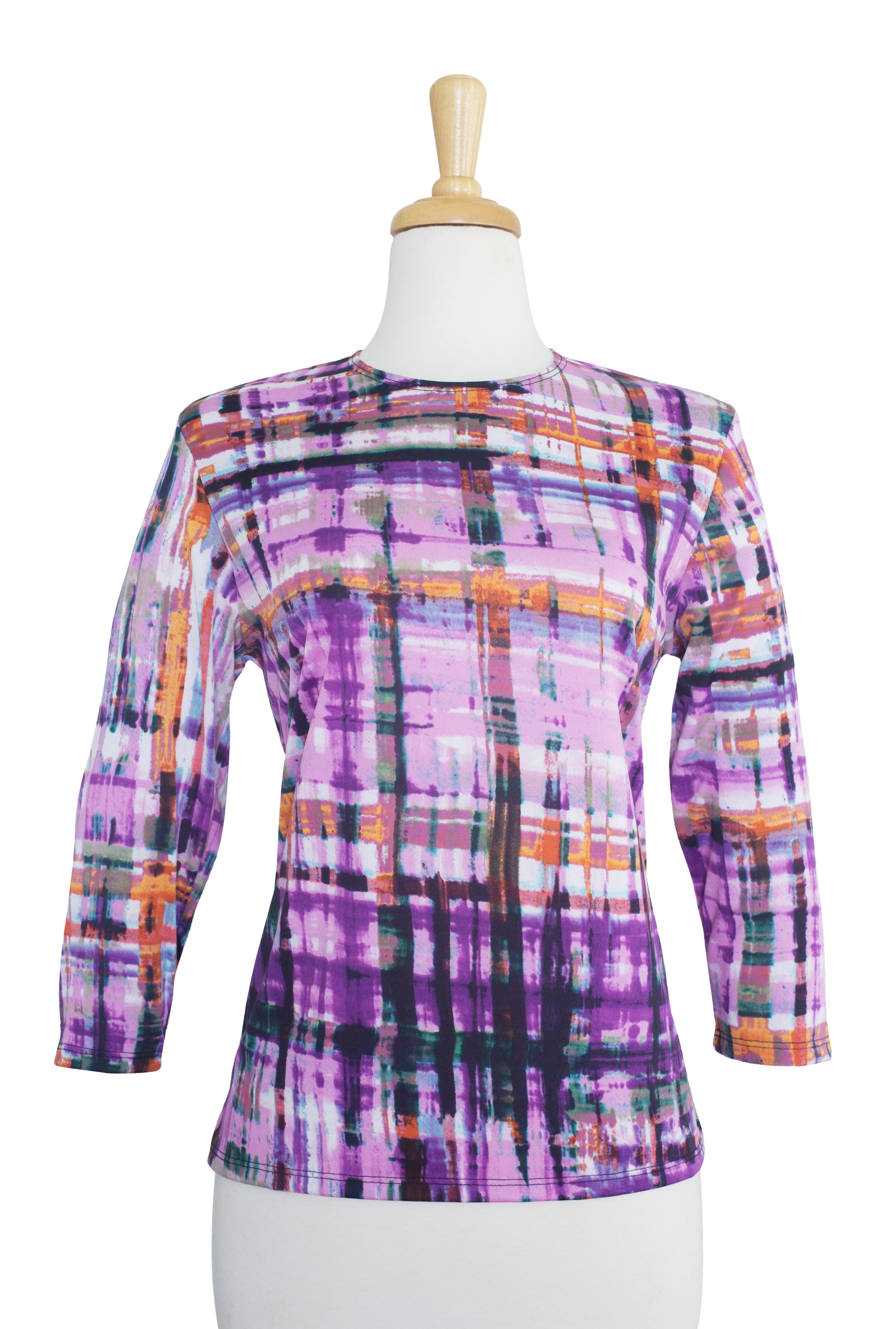 Shades of Purple and Lilac Abstract Microfiber 3/4 Sleeve Top 