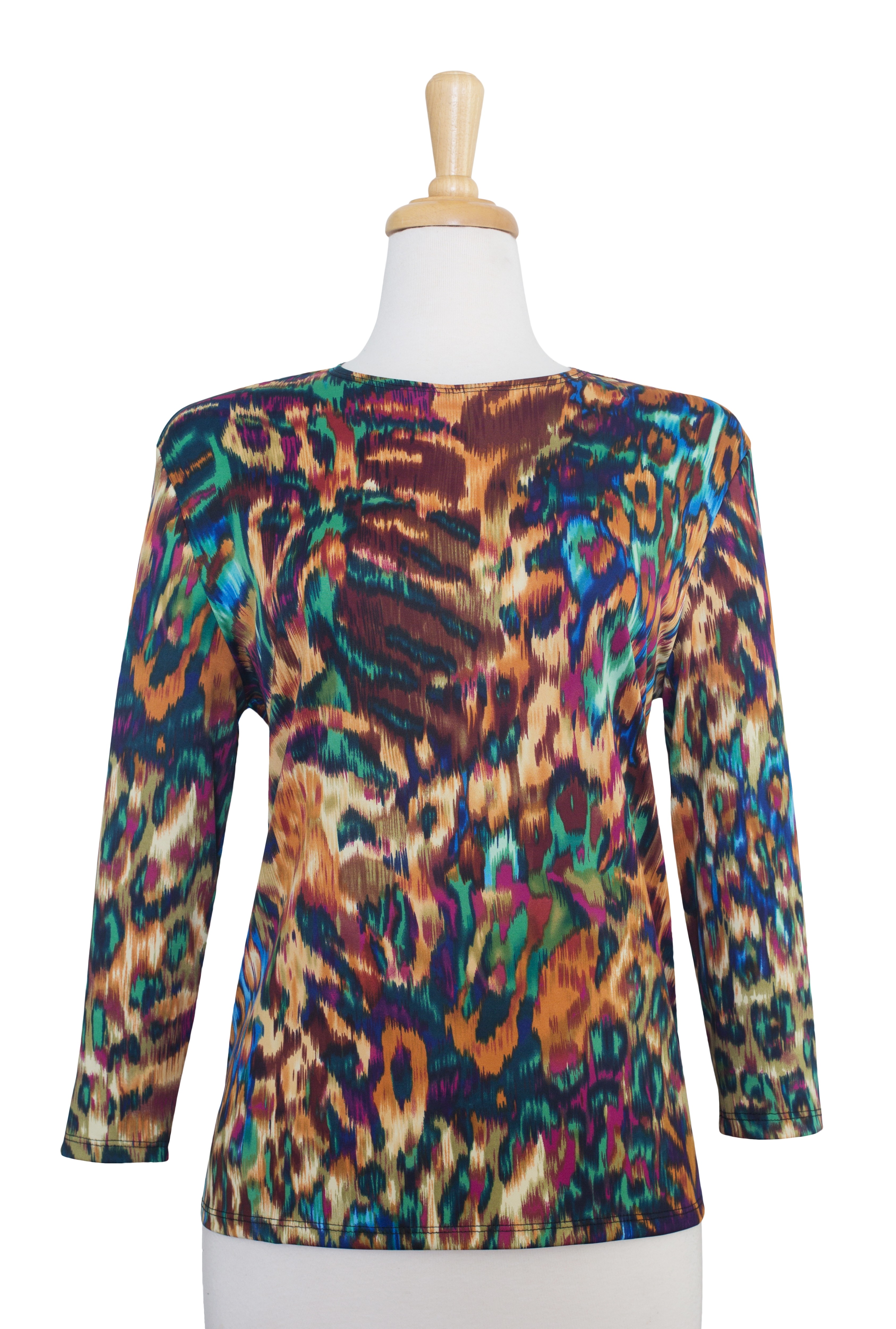 Multi Color Paintbrush Microfiber 3/4 Sleeve Top 