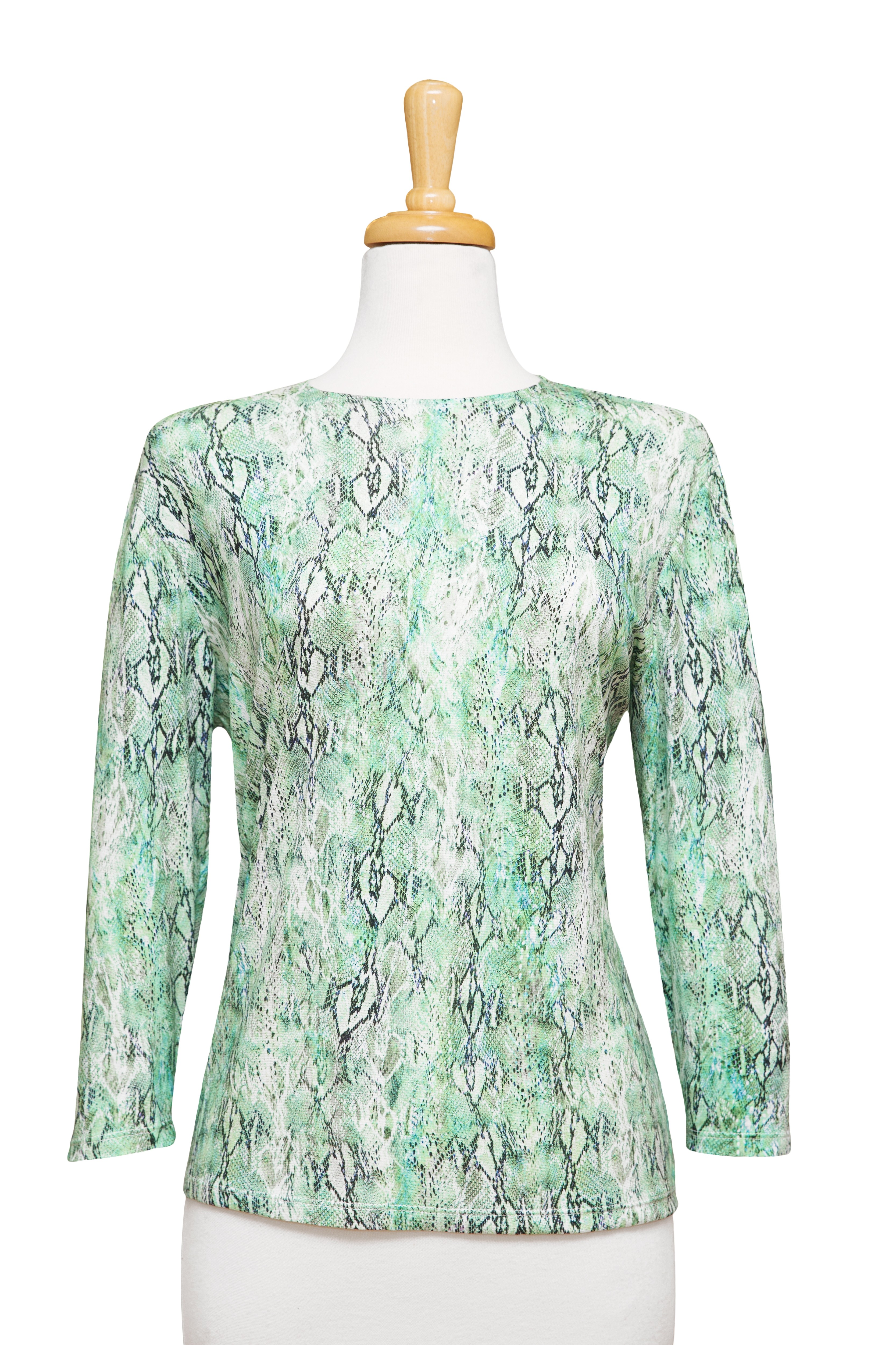 Mint and Black Snakeskin 3/4 Sleeve  Cotton Top 