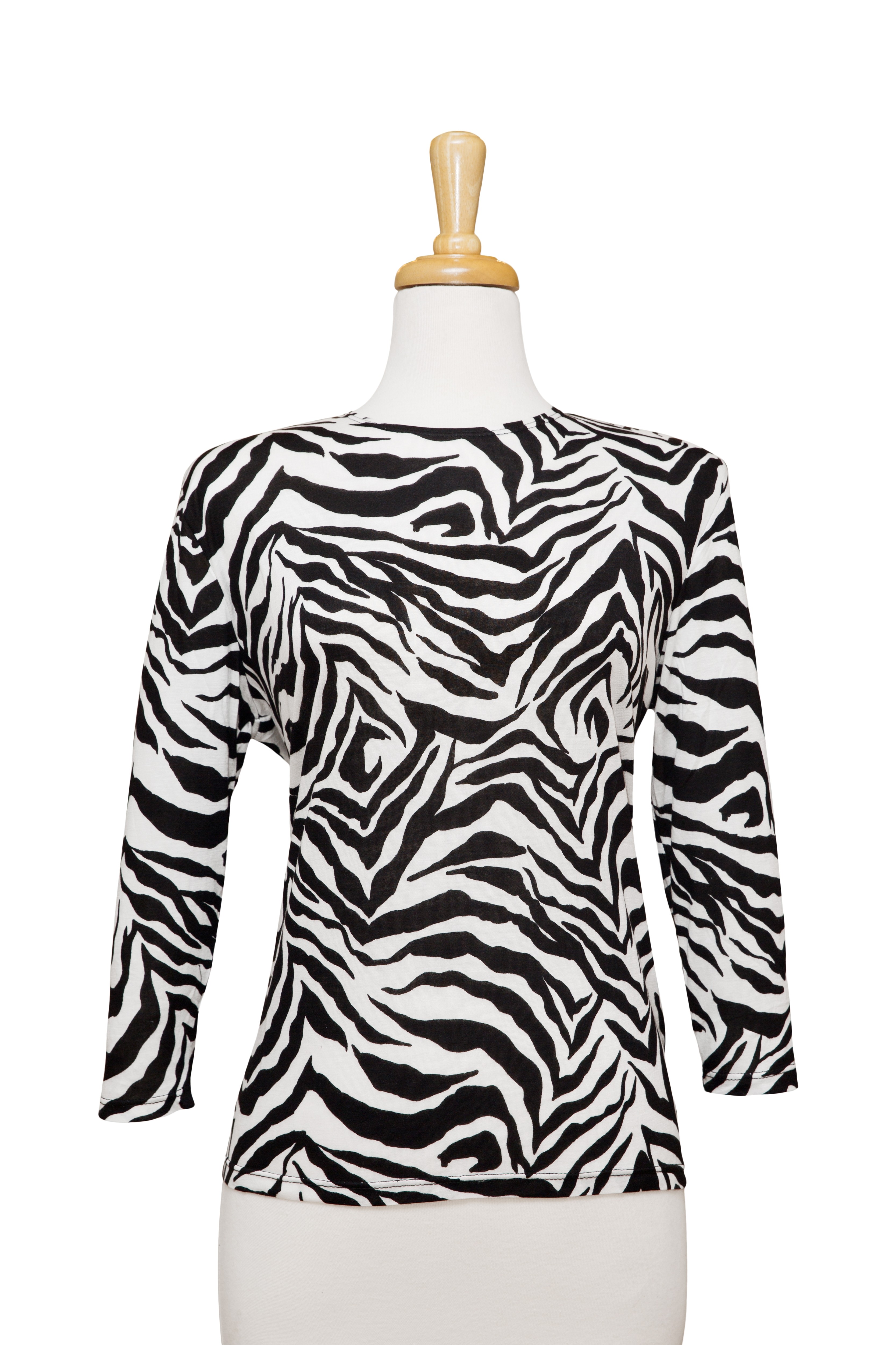 Plus Size Black and White Zebra 3/4 Sleeve  Cotton Top 