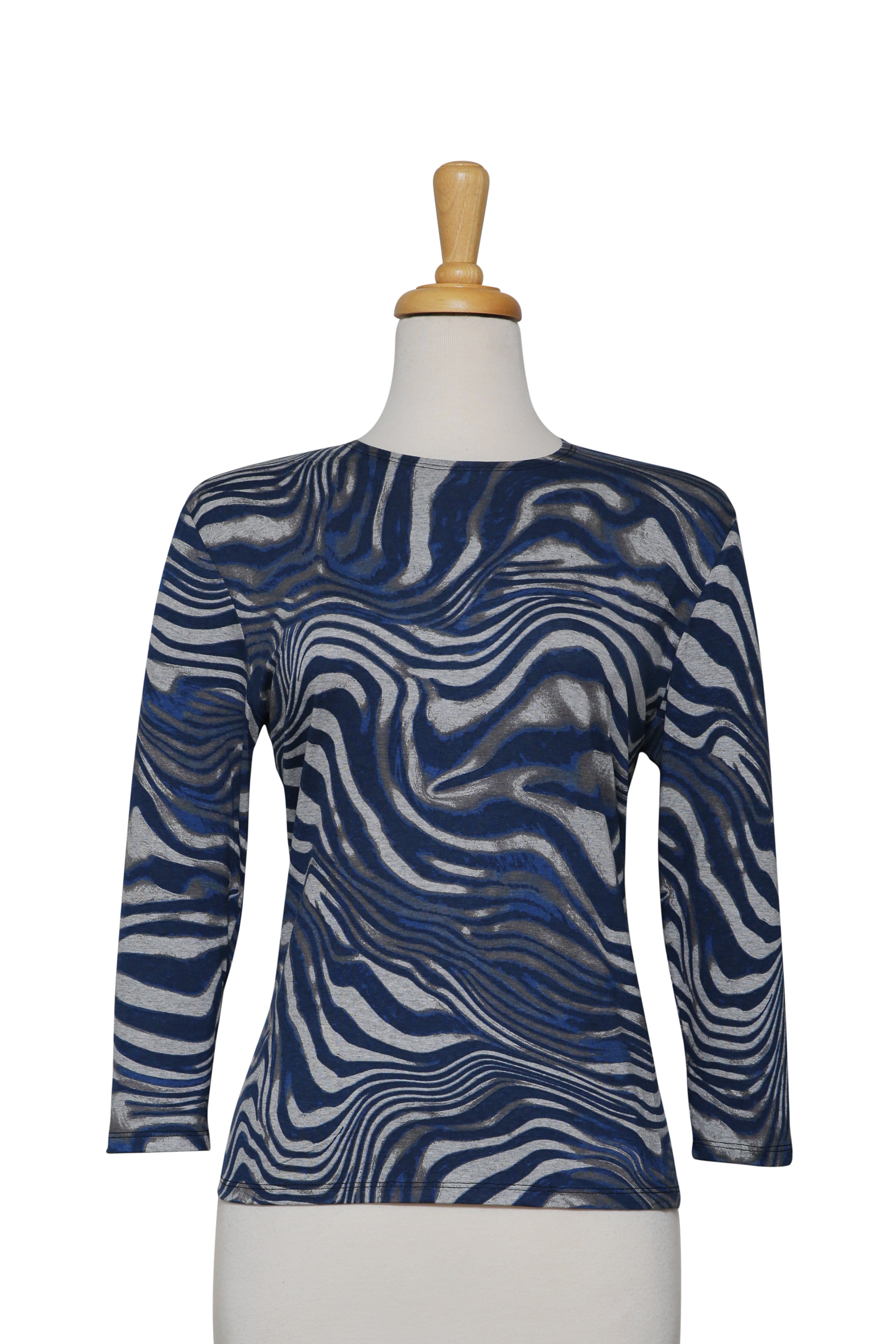 Shades of Blue and Grey Swirls Cotton 3/4 Sleeve Top 