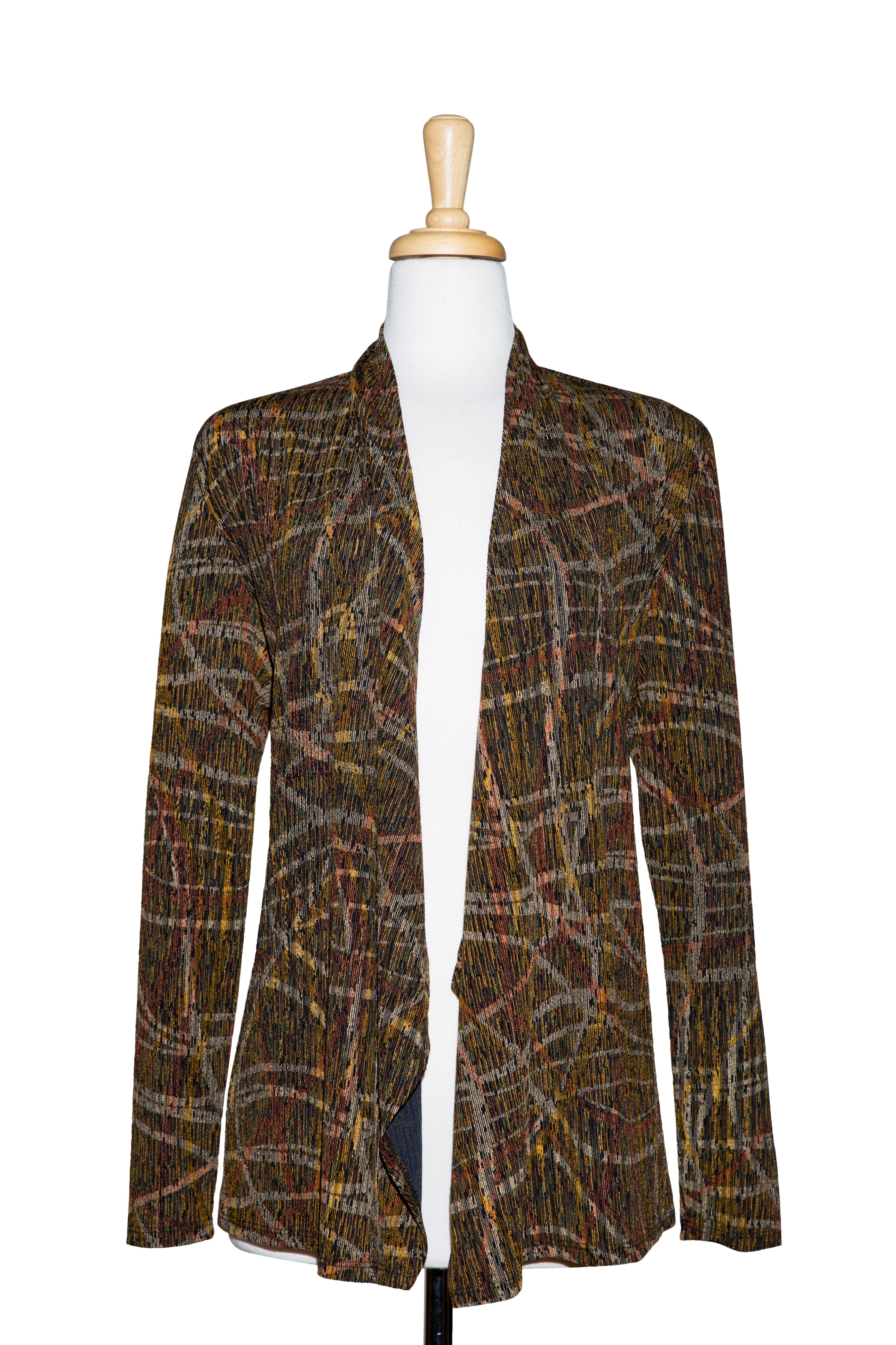 Plus Size Tan, Black and Rust Web Design Slinky Shawl Collar Jacket