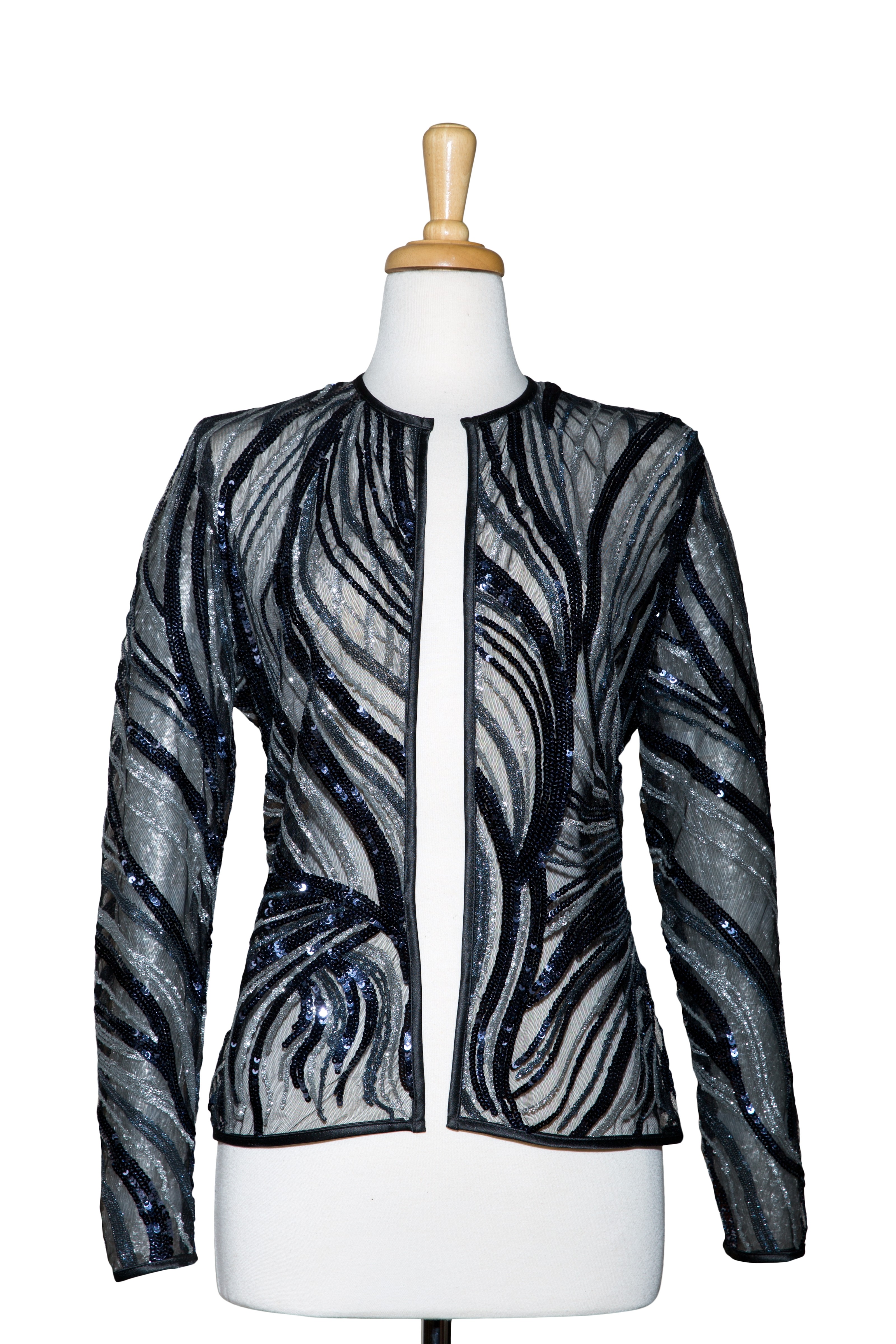  Navy, Silver, and Black Sequins Lace  Jacket 
