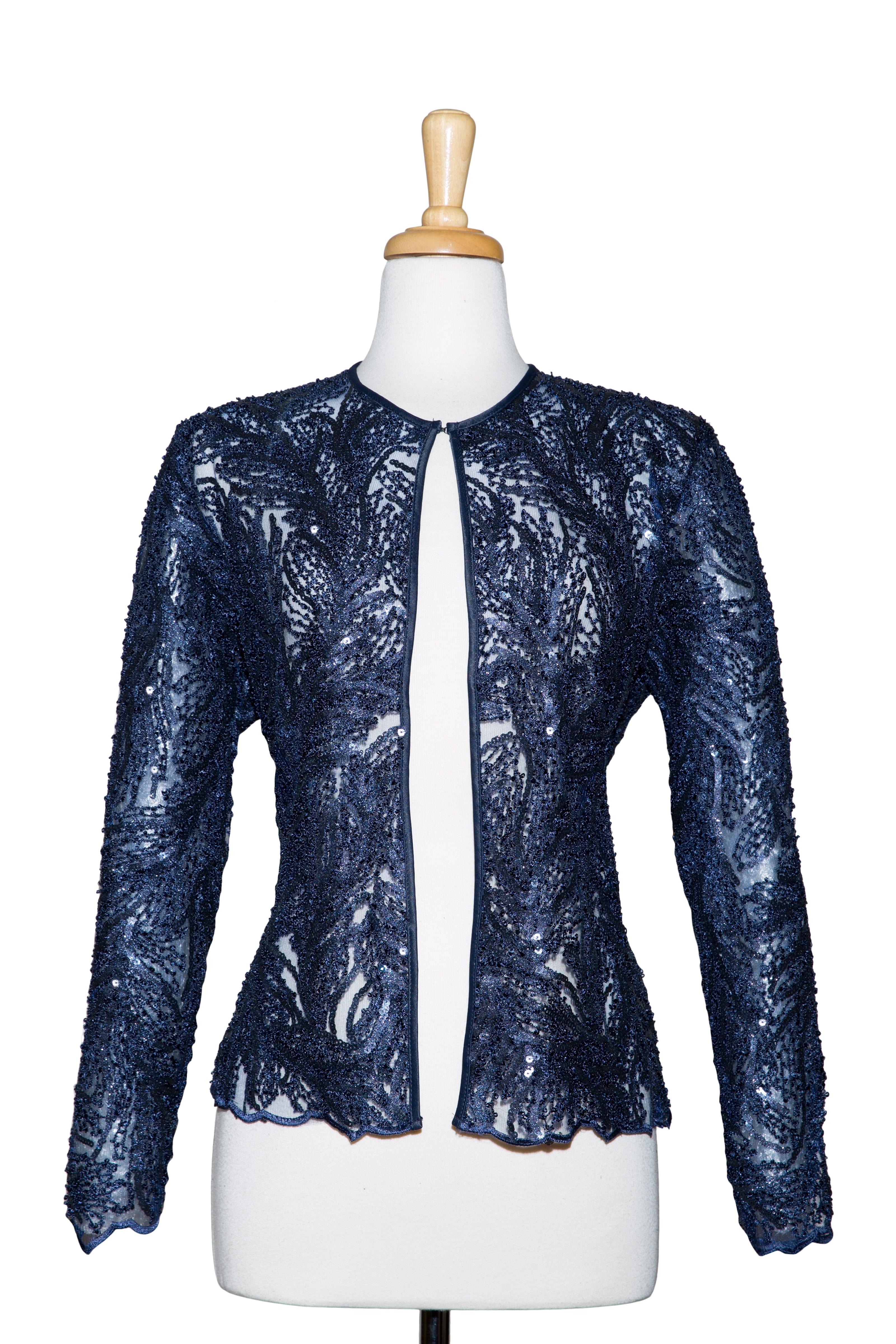  Navy Boucle Sequins Lace  Jacket 