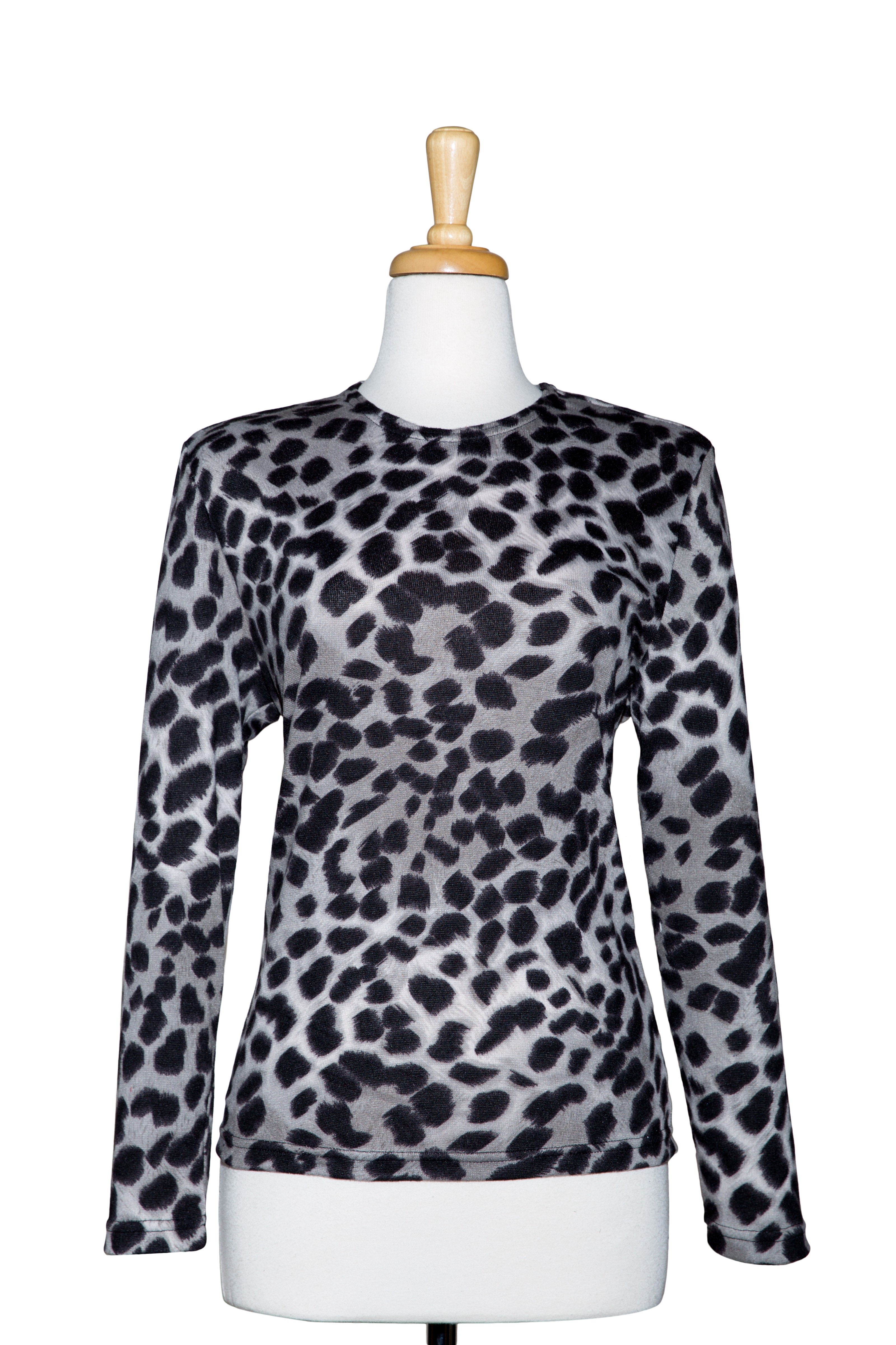 Plus Size Black and Grey Leopard Print Long Sleeve Top 