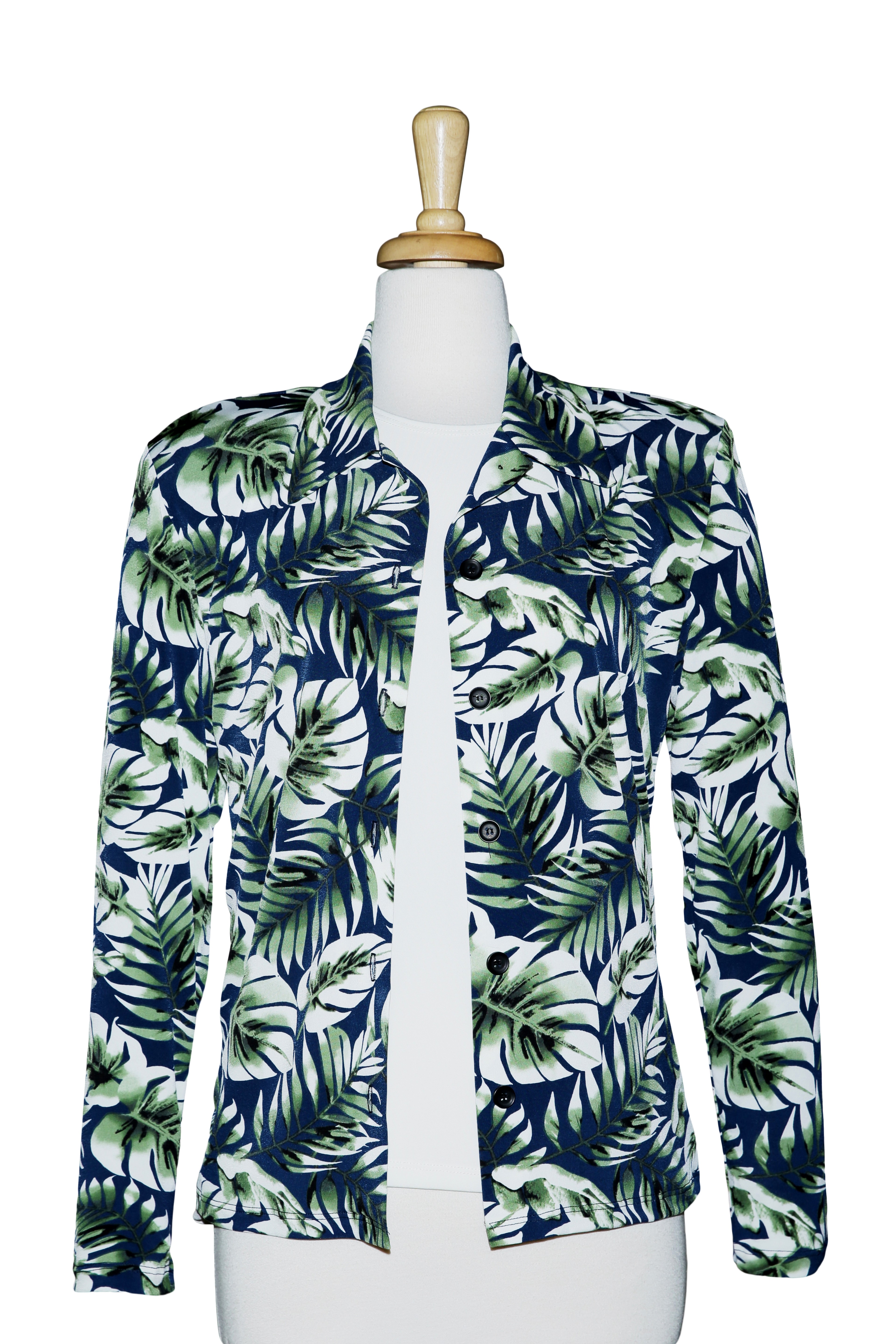  Navy, White, And Green Leaves Microfiber Jacket