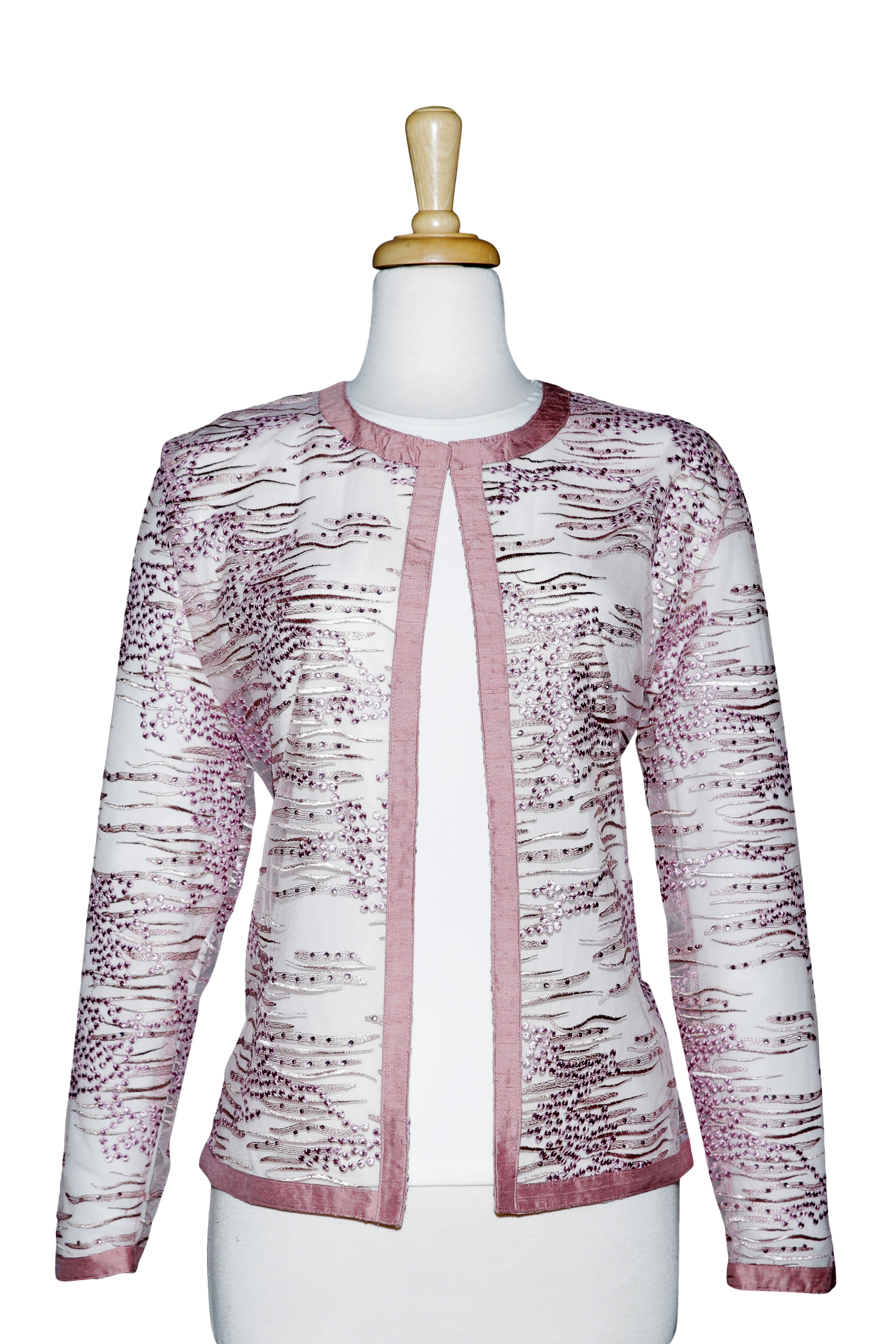 Plus Size Mauve Rhinestone Embroidered Lace Jacket 