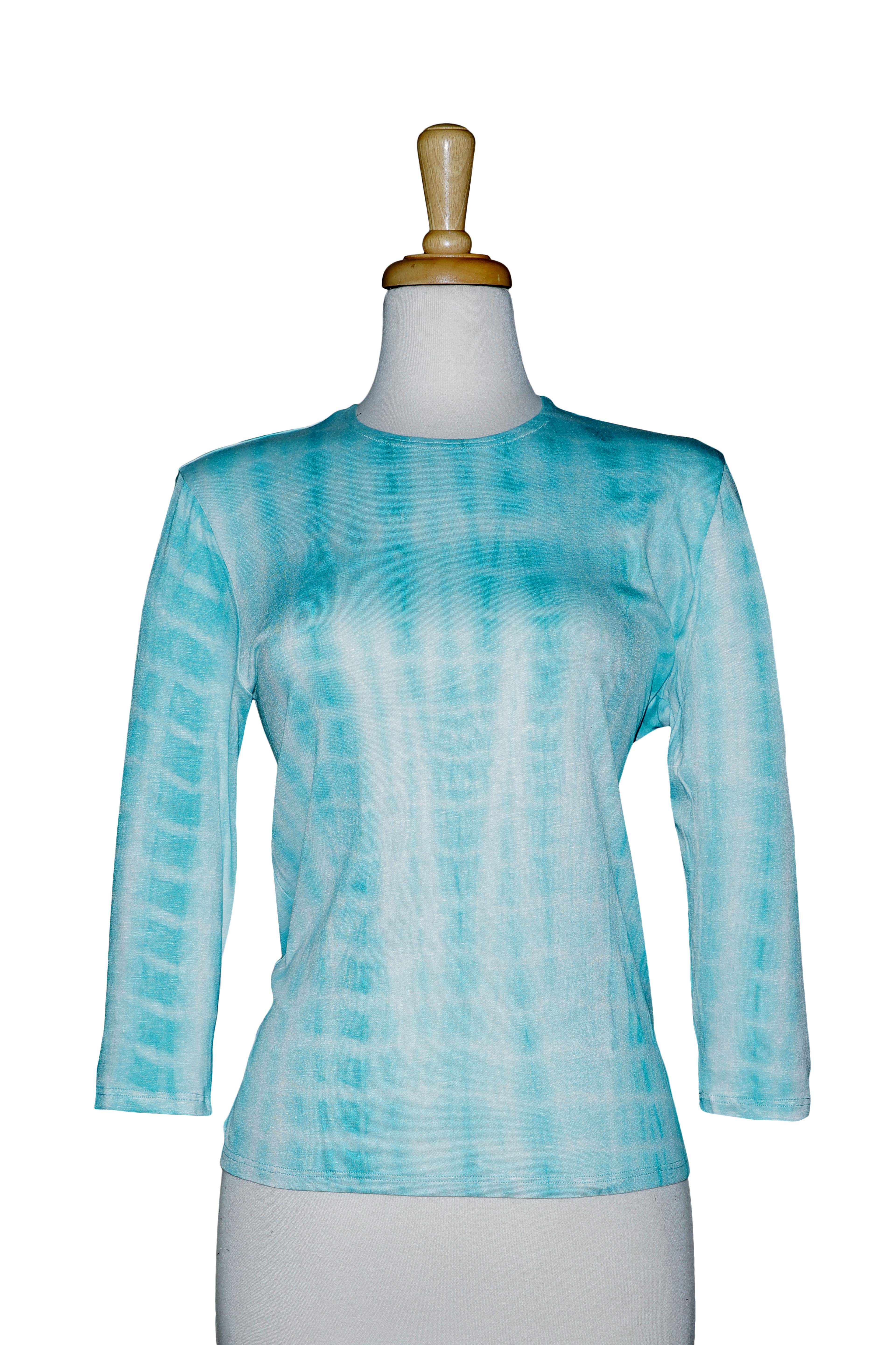 Soft Teal Tie Dye 3/4 Sleeve Cotton Top - Long Sleeve Tops - TOPS