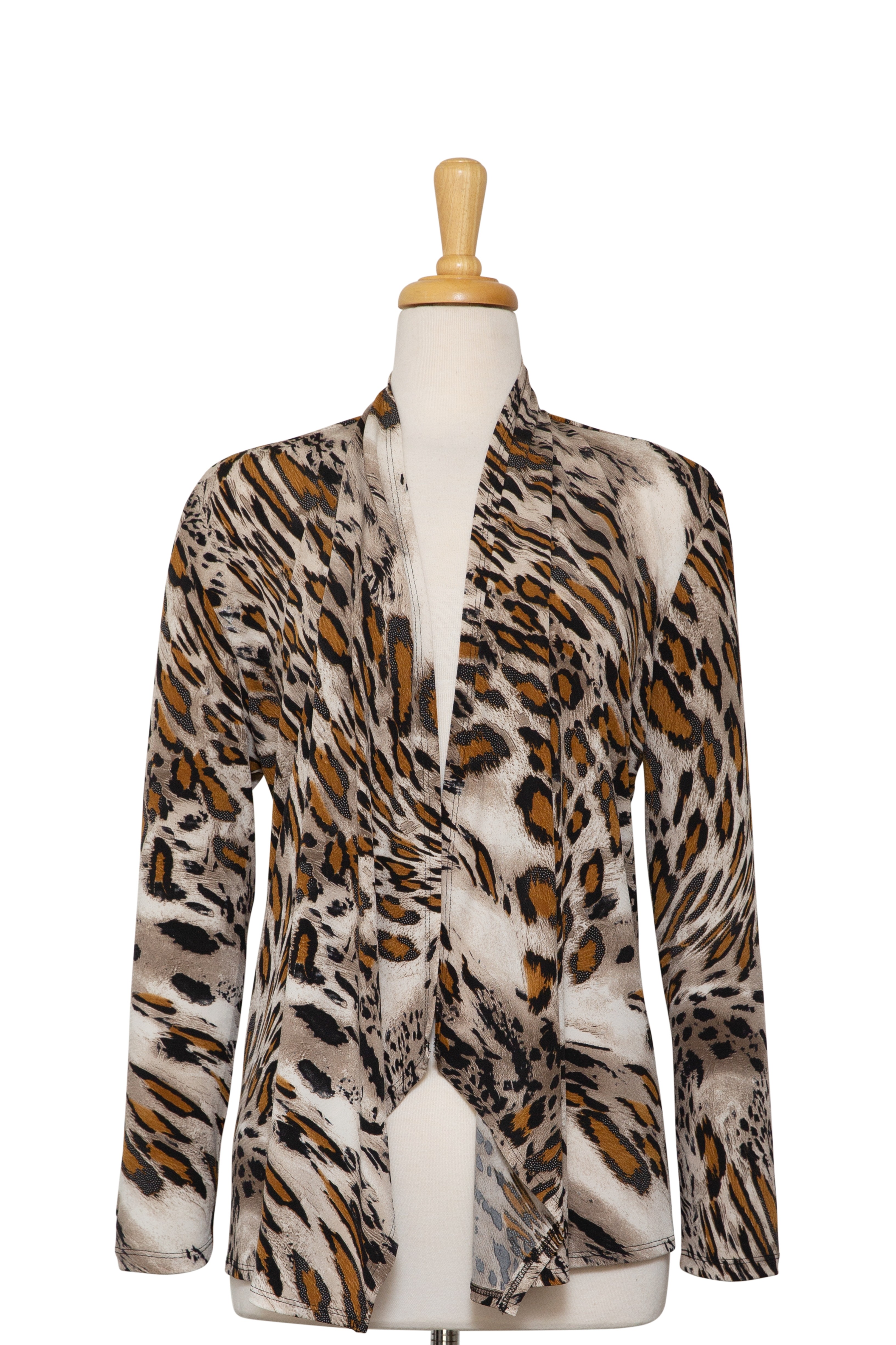 Plus Size Creme, Tan and Taupe Leopard Print Microfiber Shawl Collar Jacket