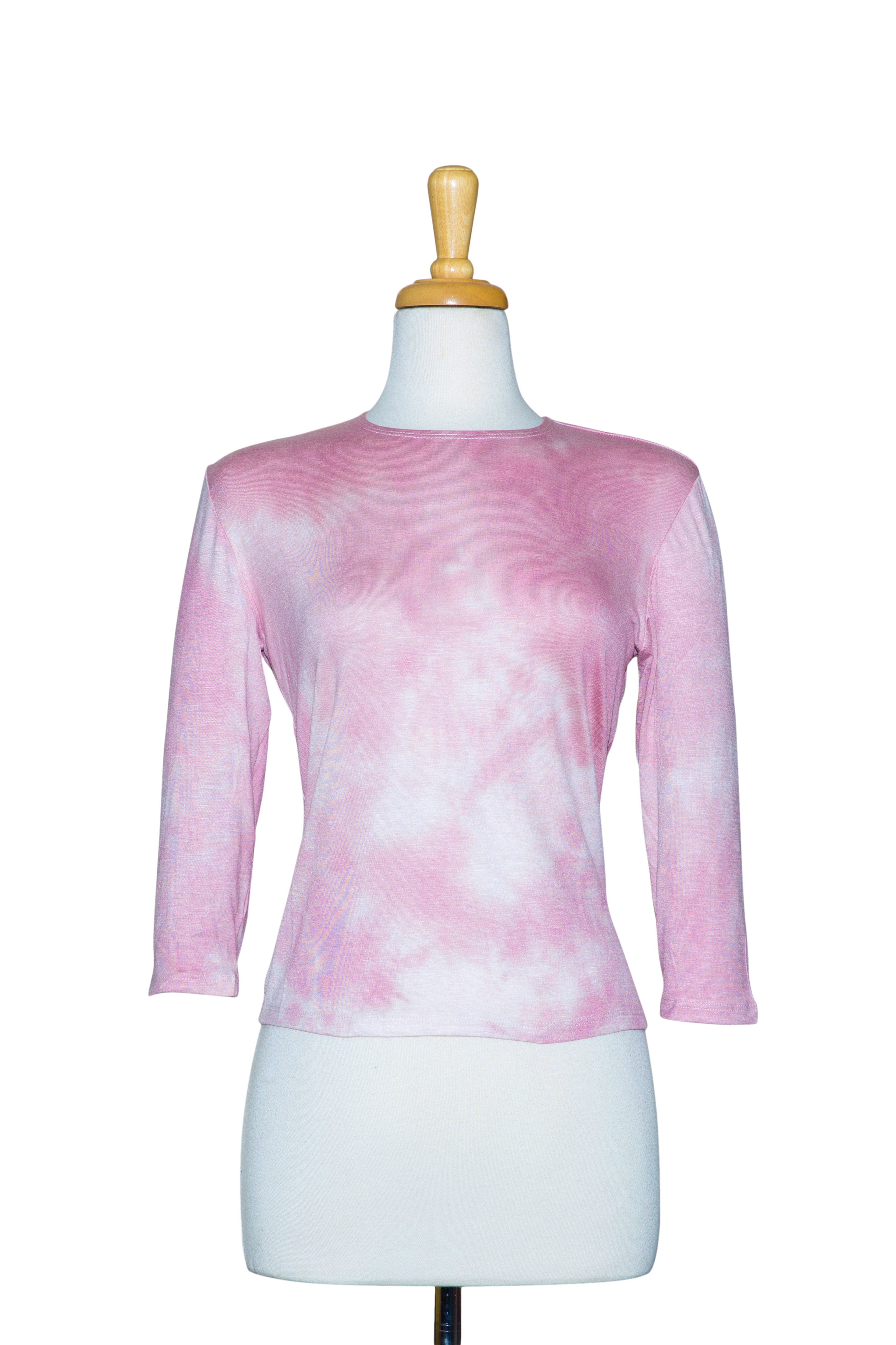 Plus Size Mauve and Ivory Tie-Dye 3/4 Sleeve  Cotton Top 