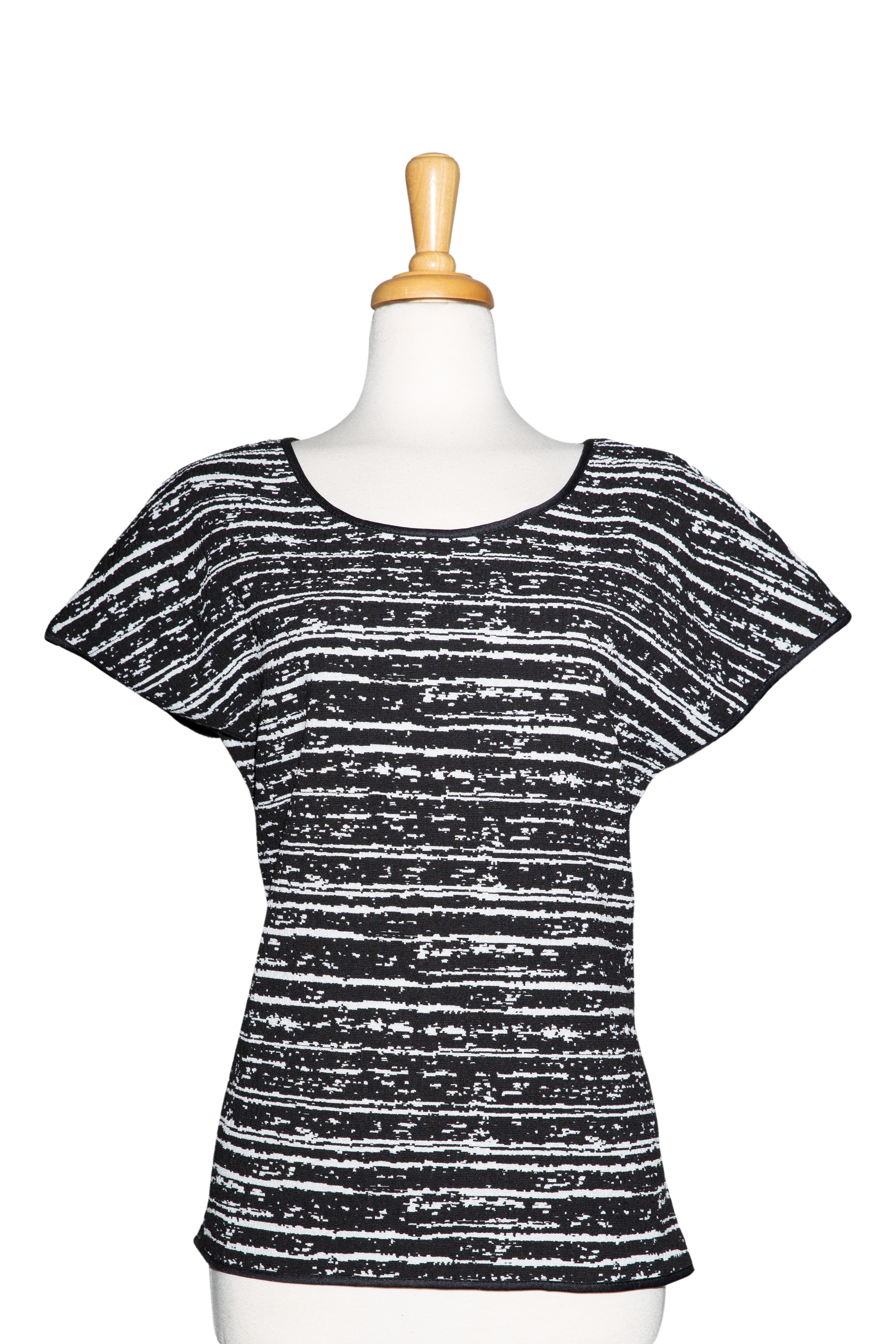 Black and White Tweed Knit Short Sleeve Top