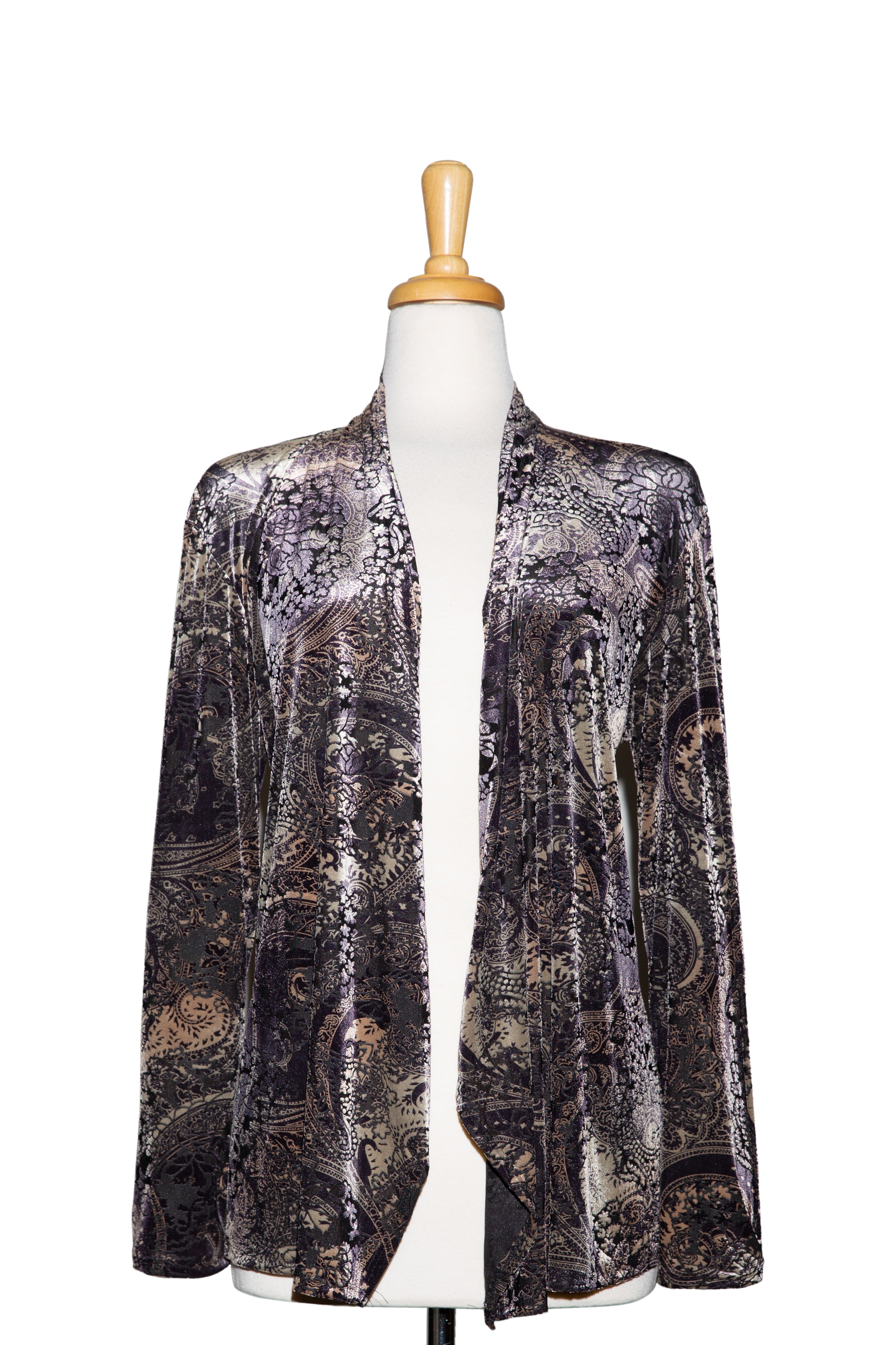 Black and Gold Floral Paisley Burnout Velvet Shawl Collar Jacket