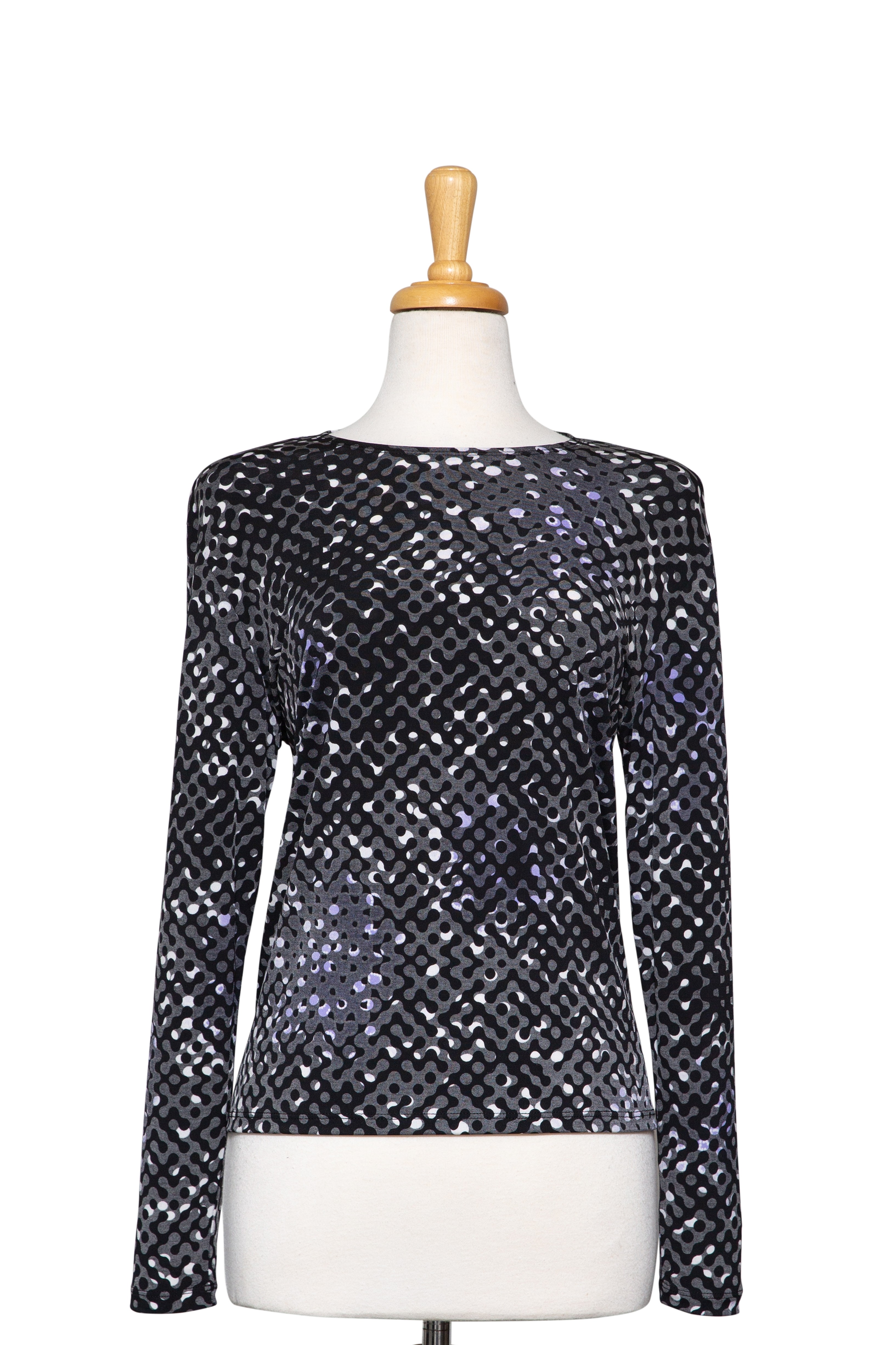 Black and Grey Dots With Light Purple Splash Microfiber Long Sleeve Top 