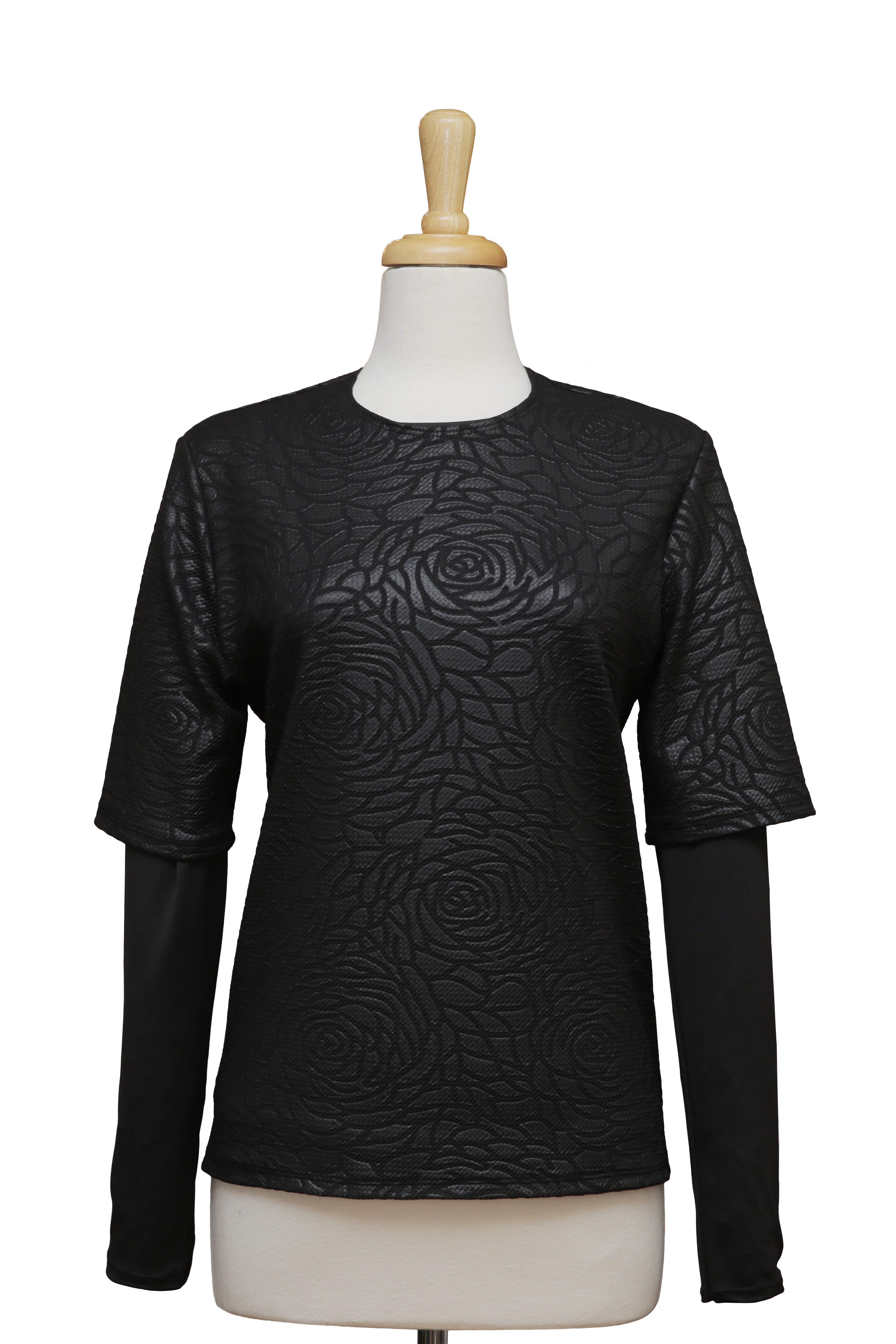 Black On Black Floral Short Sleeve With Black Long Sleeve Top