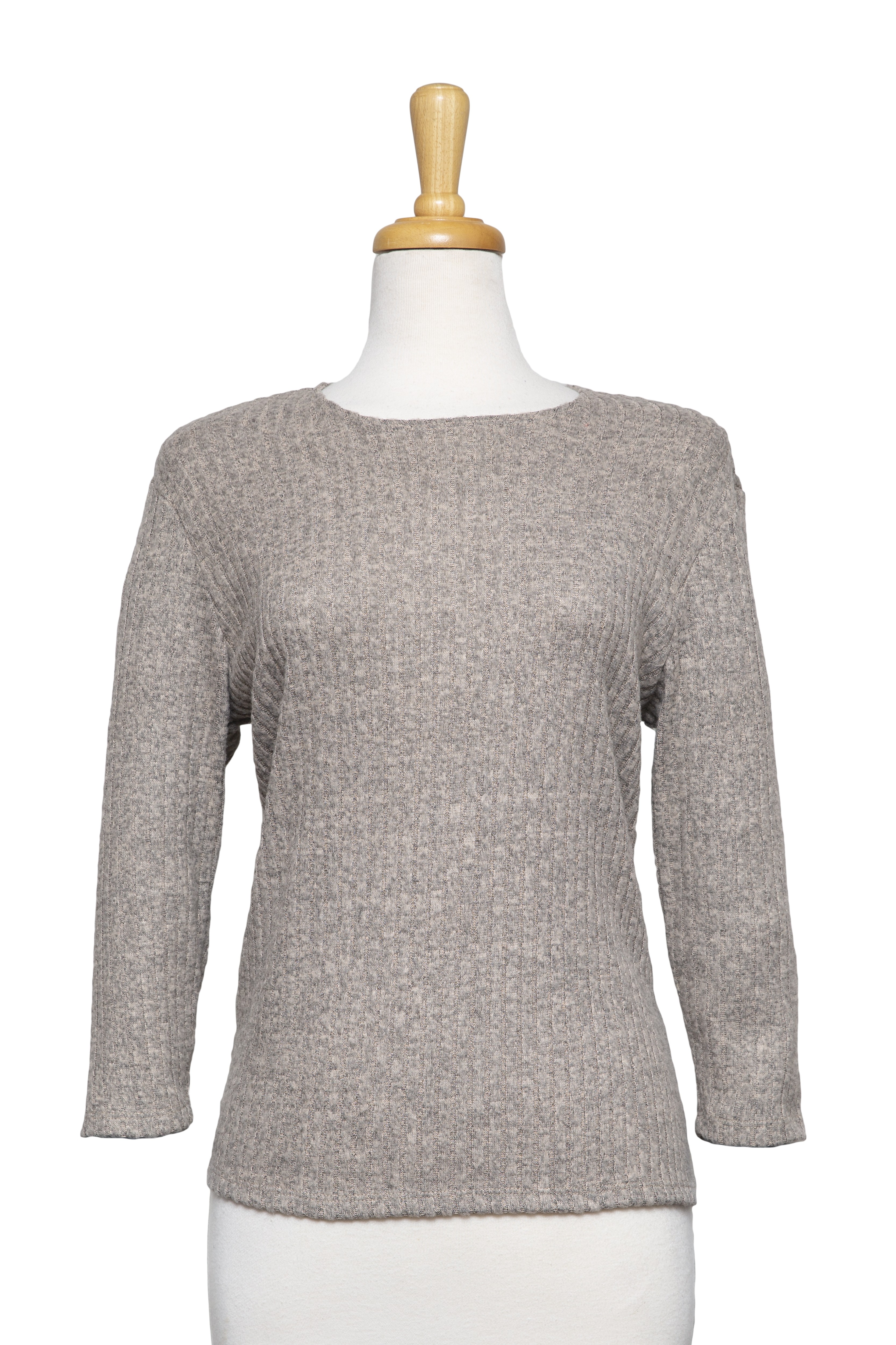 Heather Tan Ribbed 3/4 Sleeves Knit Top