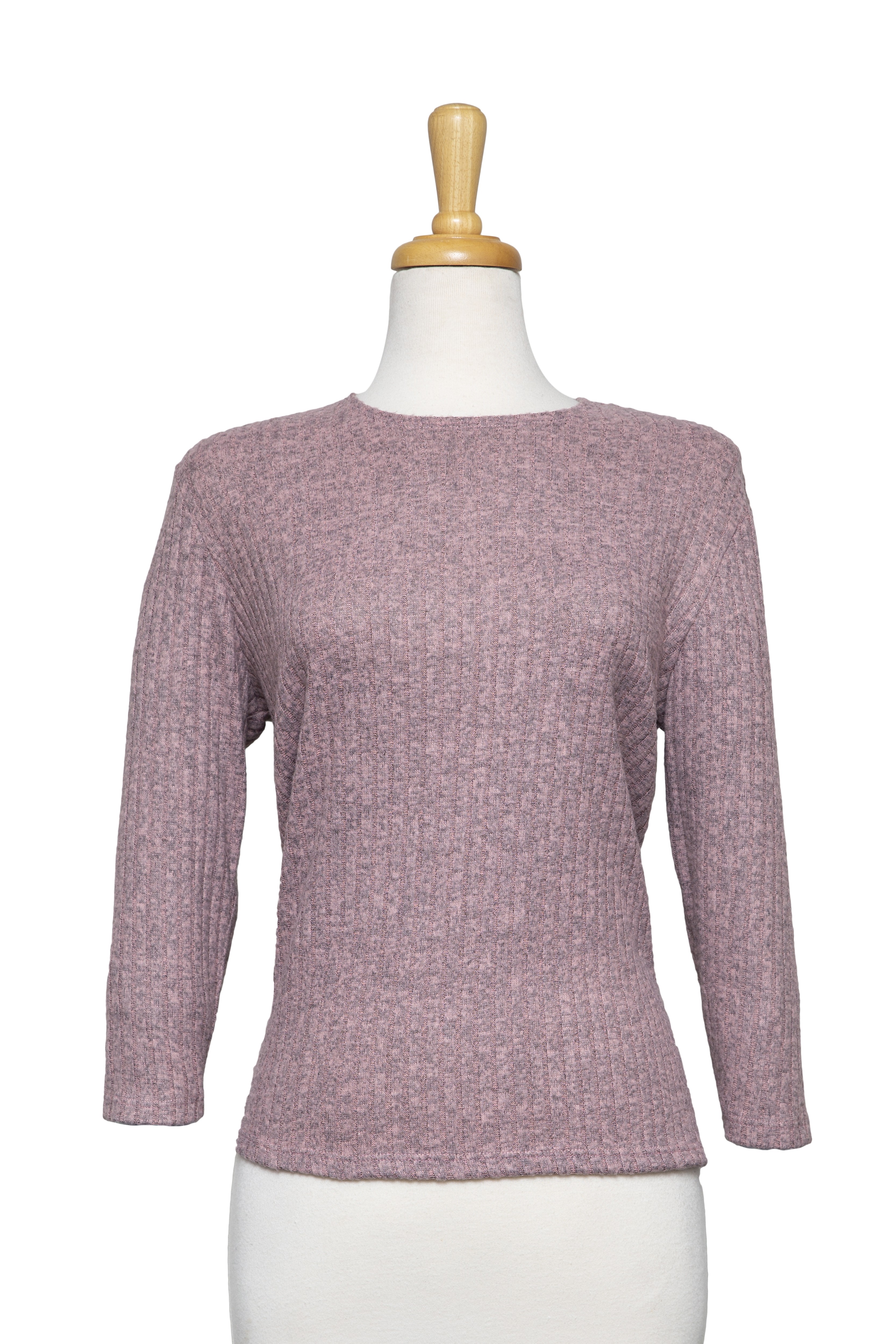 Plus Size Heather Mauve Ribbed 3/4 Sleeves Knit Top