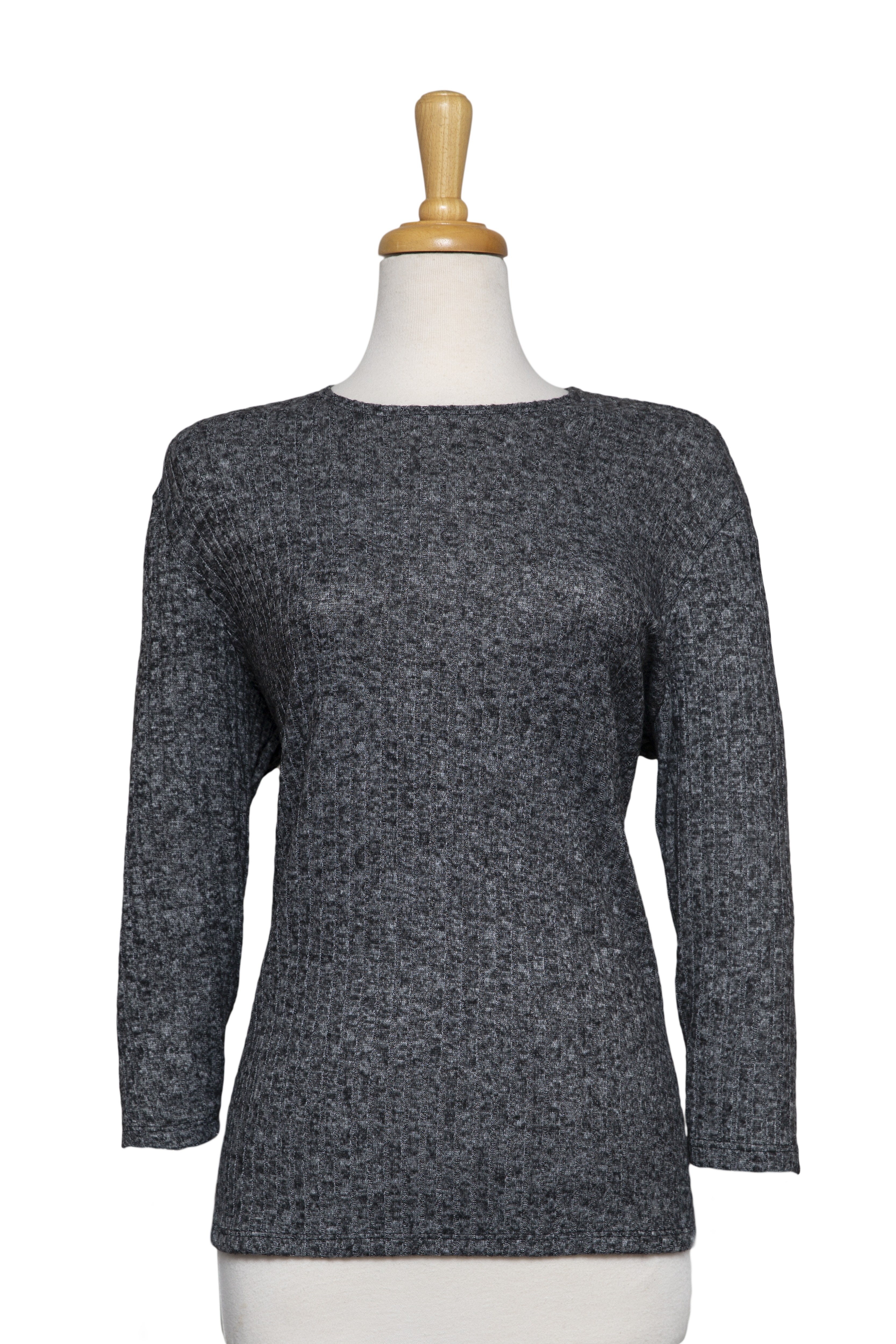 Heather Charcoal Ribbed 3/4 Sleeves Knit Top