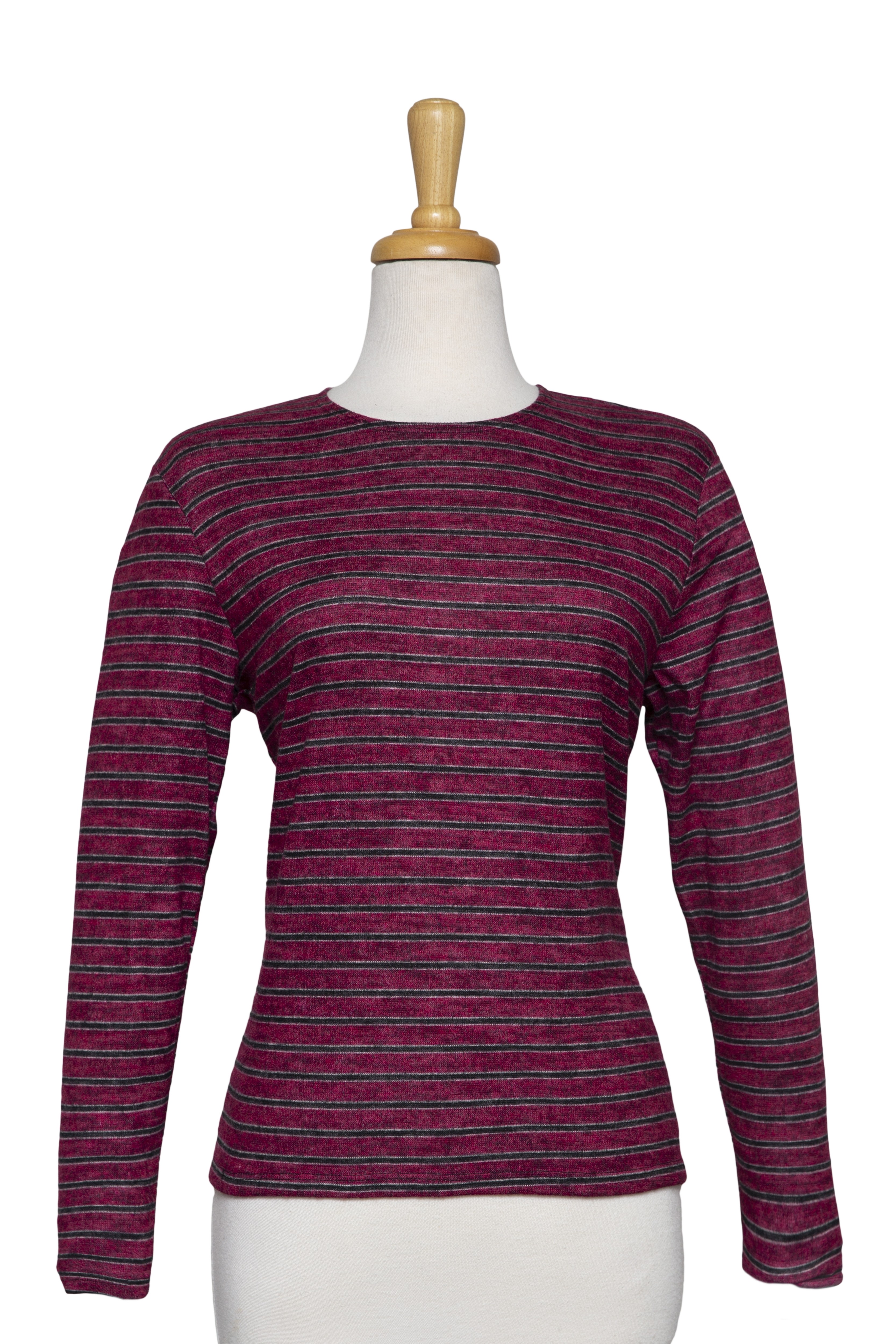 Burgundy and Black Striped Long Sleeve Knit Top