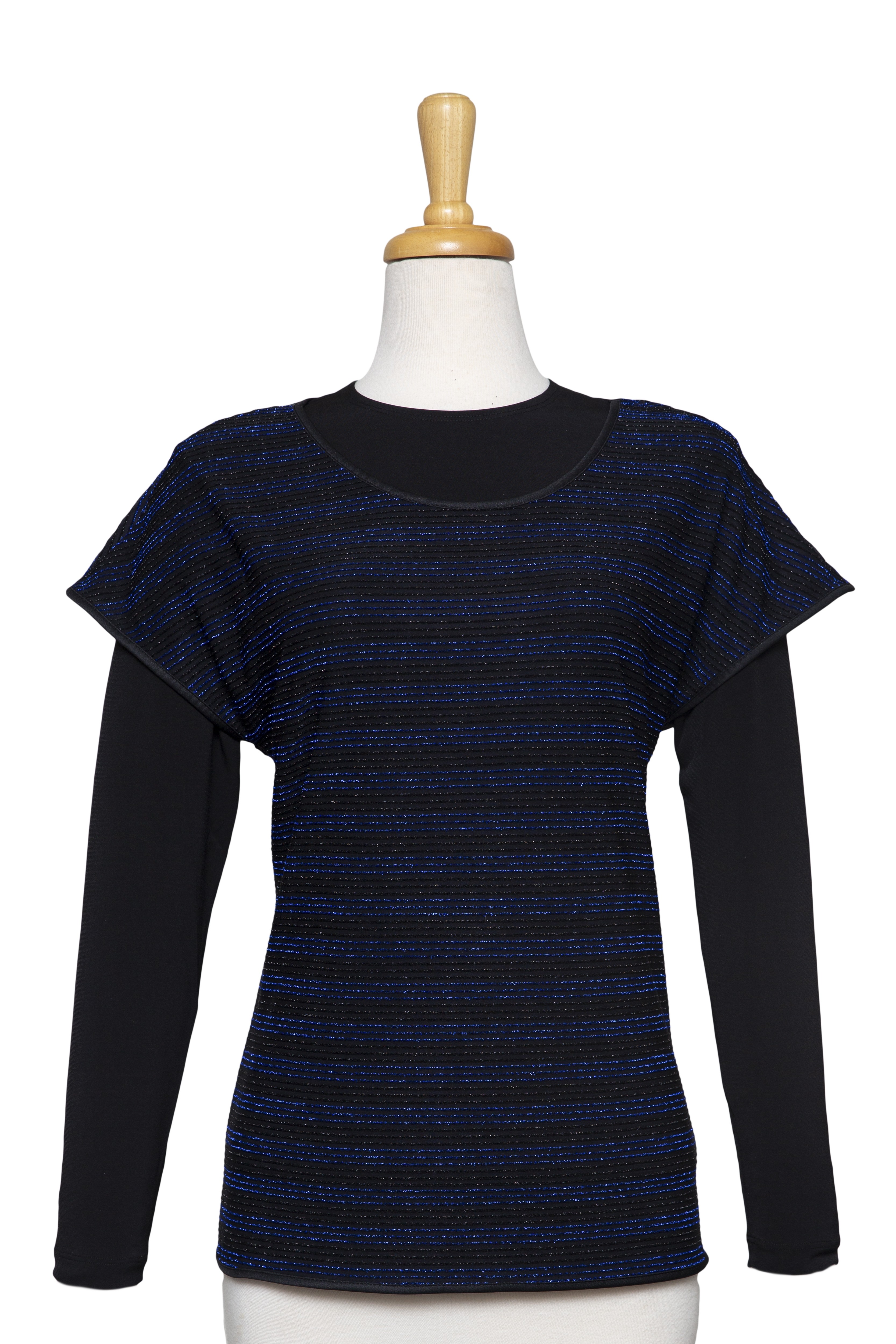 Black and Blue Metallic Short Sleeve With Long Sleeve Microfiber Top