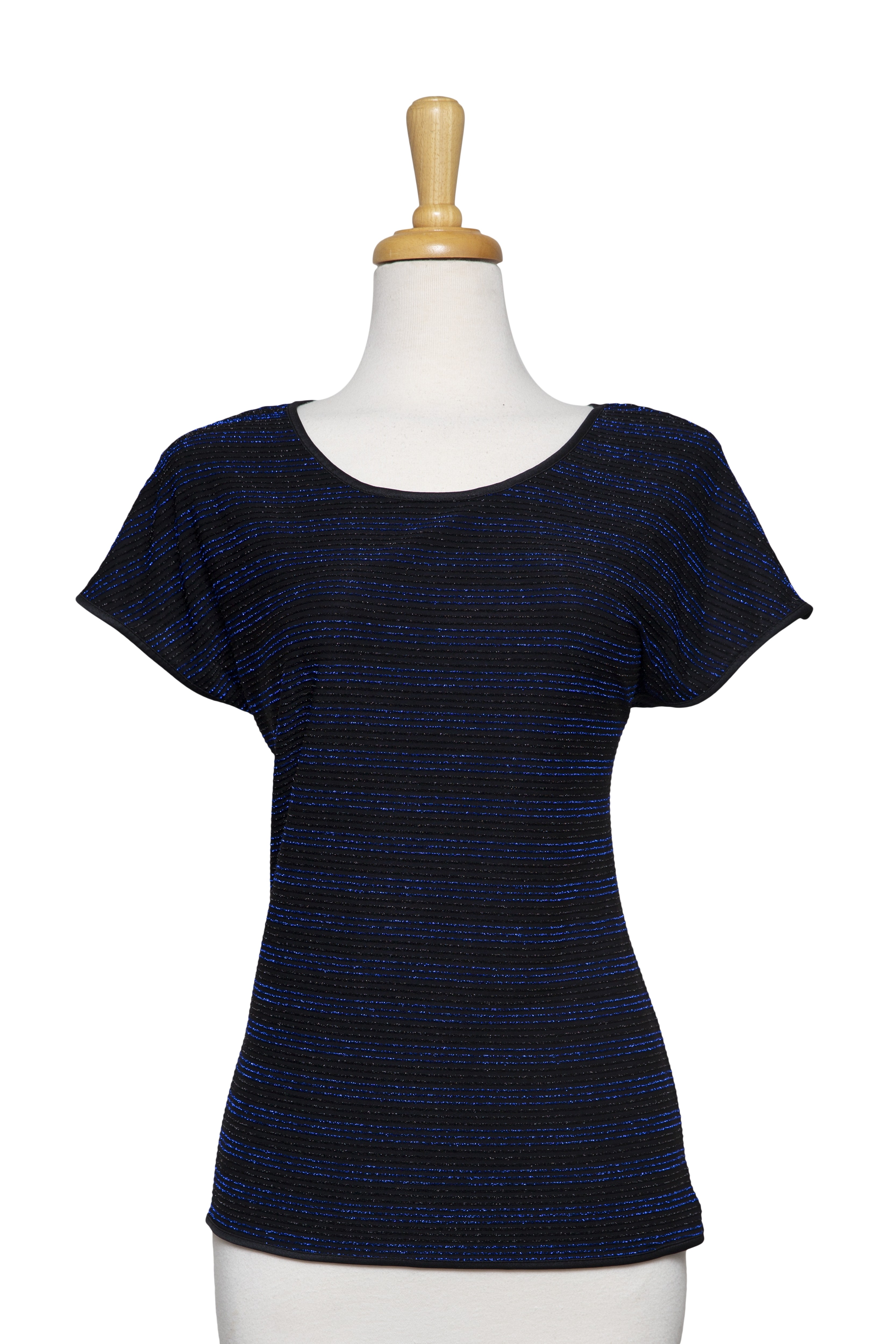 Black and Blue Metallic Short Sleeve Top