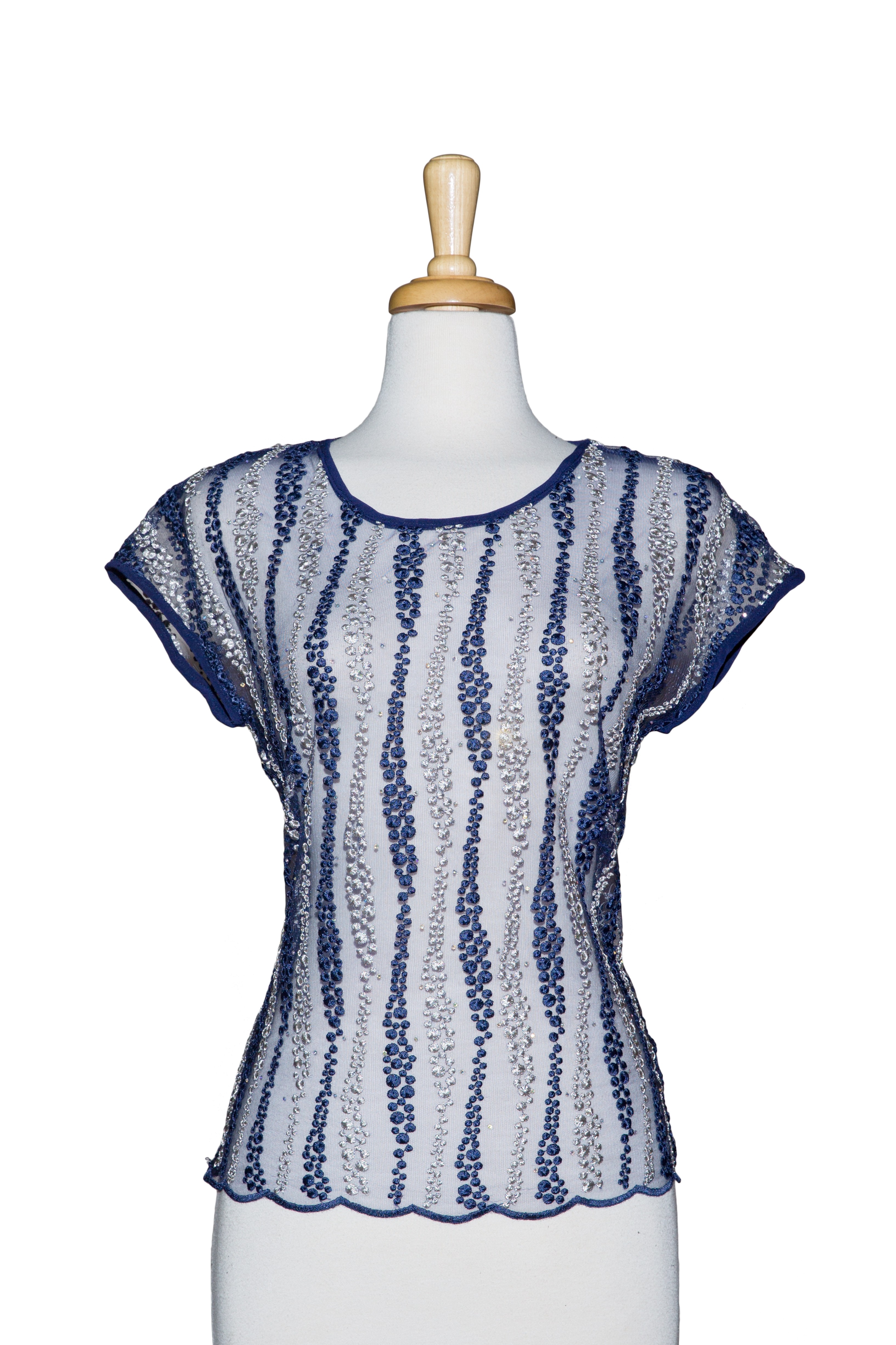 Navy and Silver Lace Short Sleeve Top