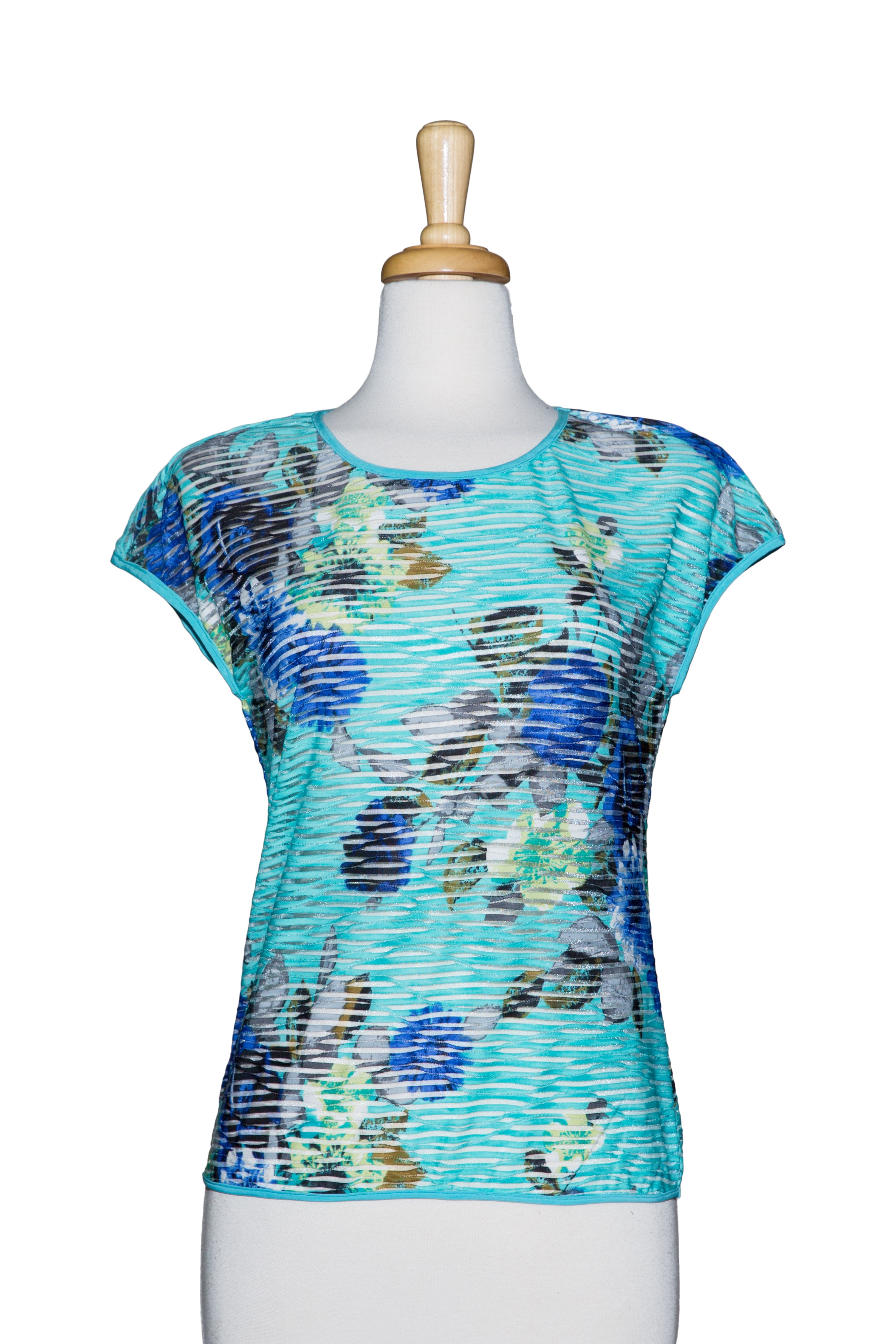 Turquoise Waves  Floral  Short Sleeve Top