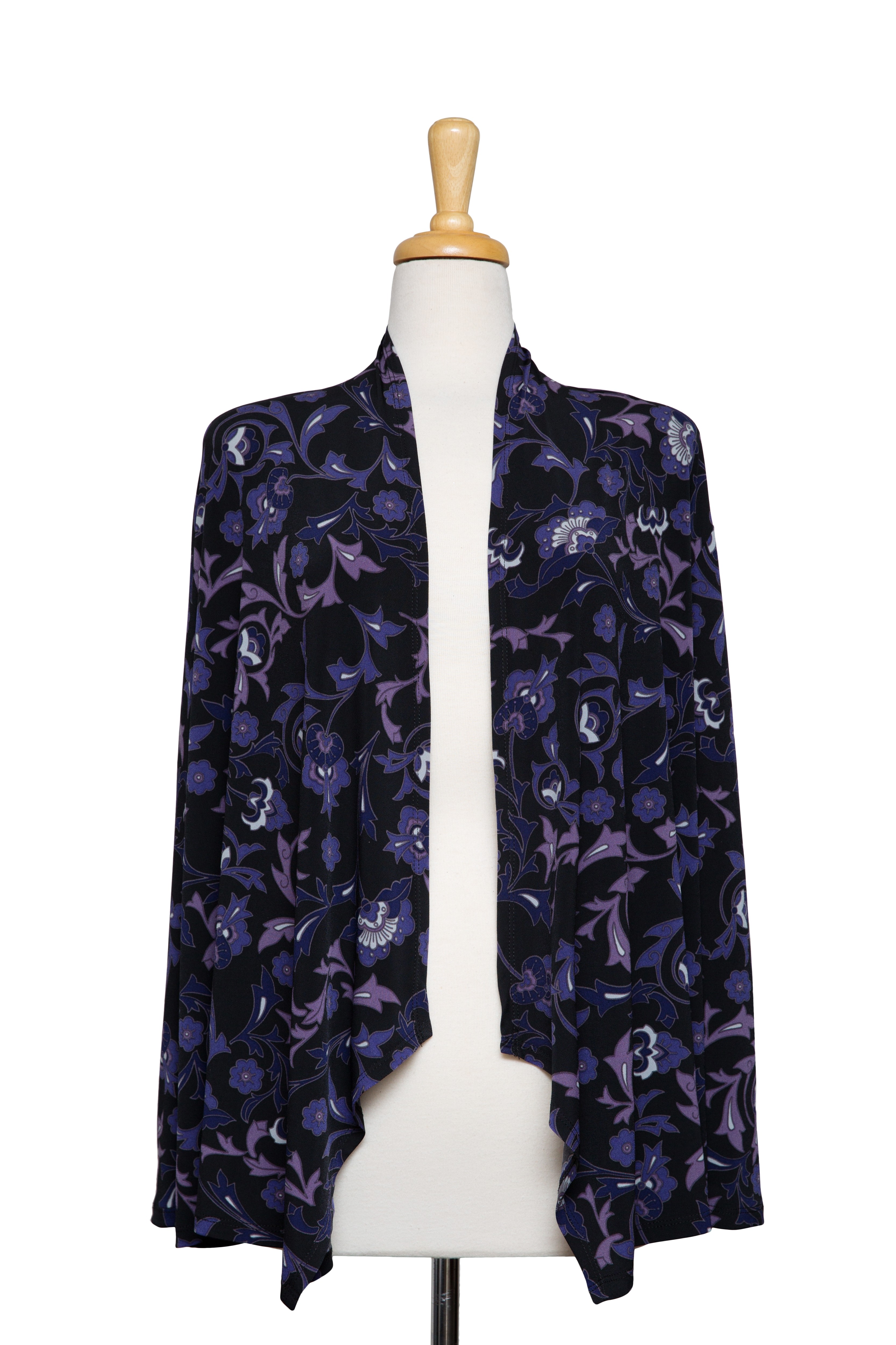 Black and Shades of Purple Floral Microfiber Shawl Collar Jacket