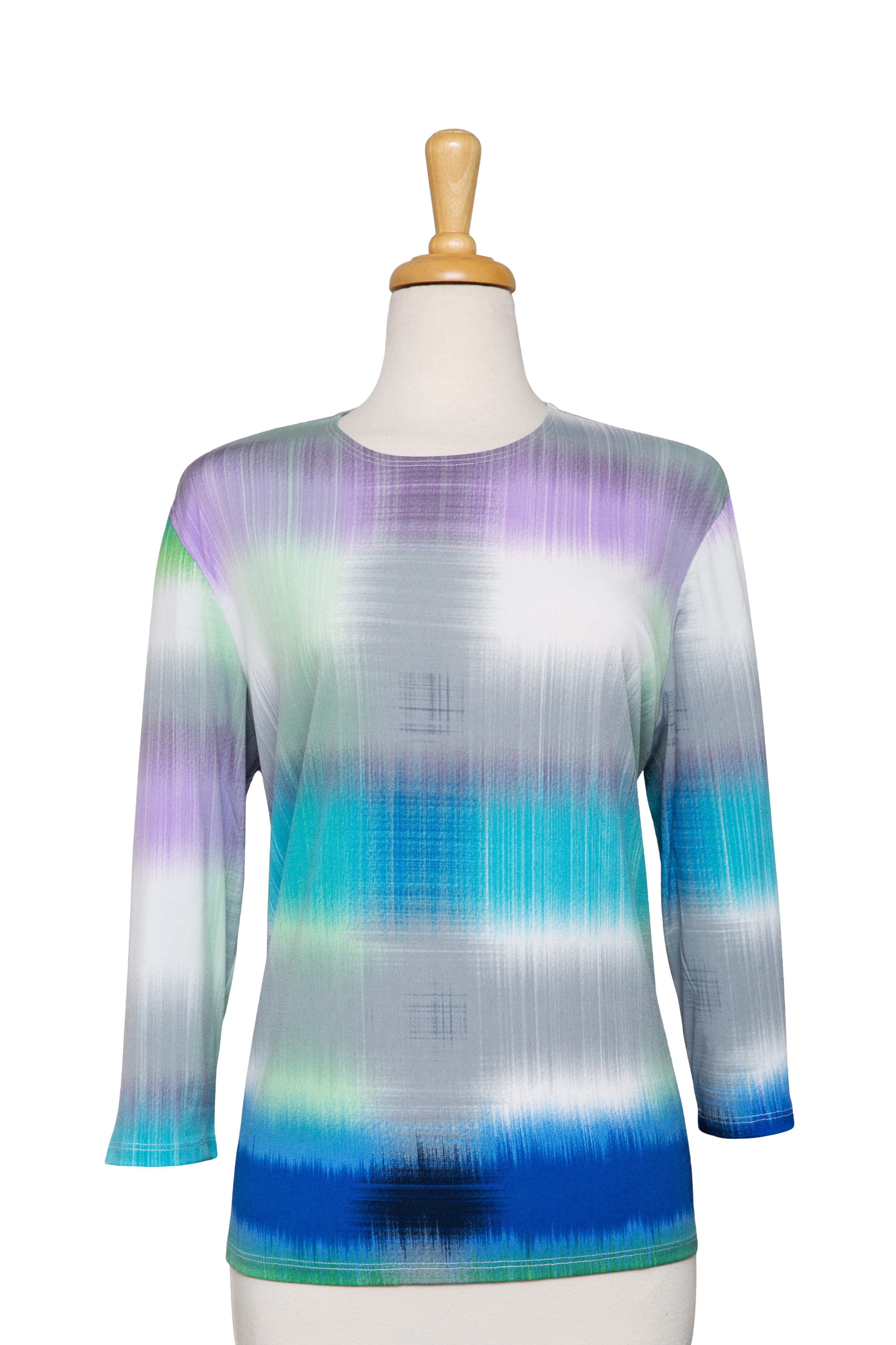 Shades of Blue, Purple and Grey Muted Microfiber 3/4 Sleeve Top 