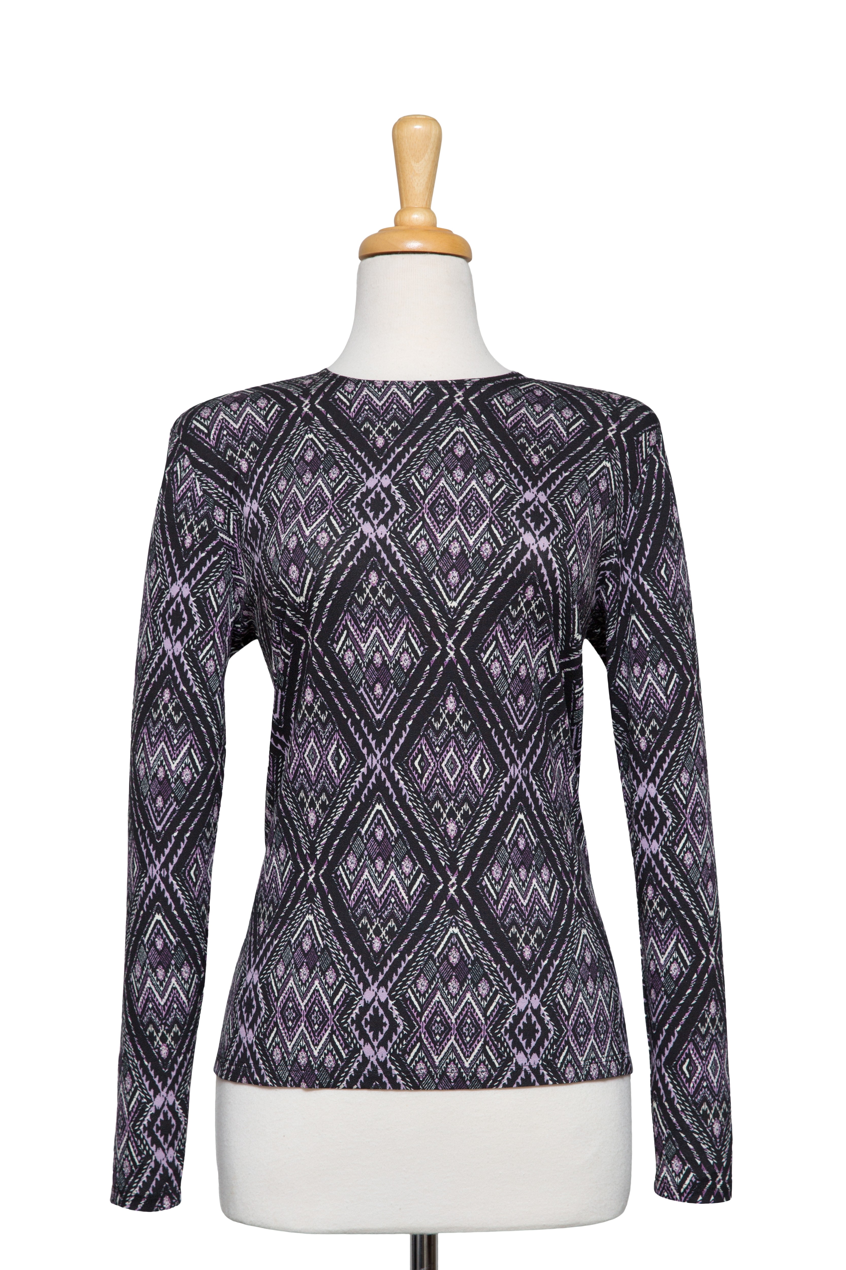 Black, Lilac and Grey Diamonds Textured Long Sleeve Top 