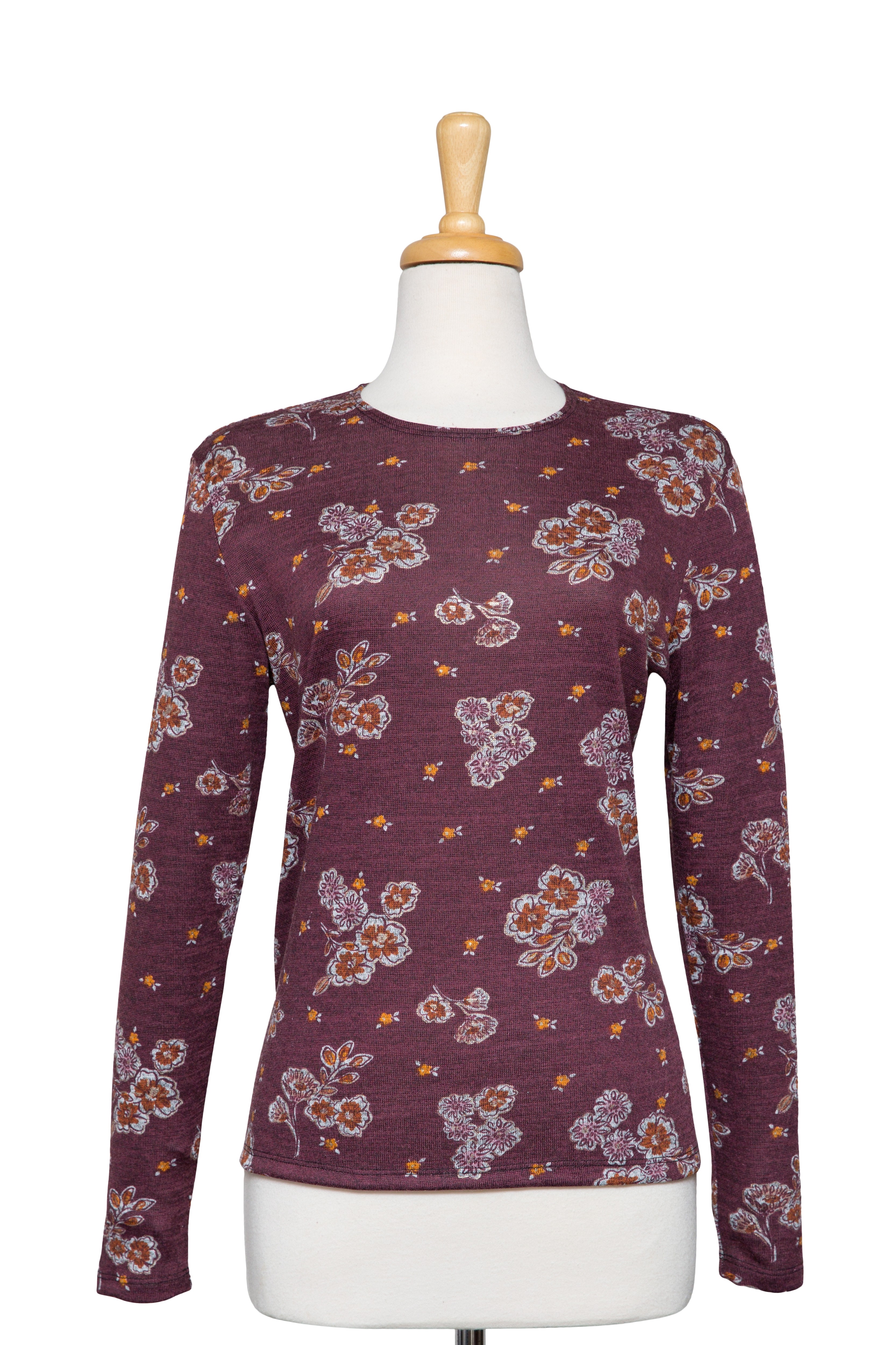 Burgundy and Orange Floral Long Sleeve Knit Top