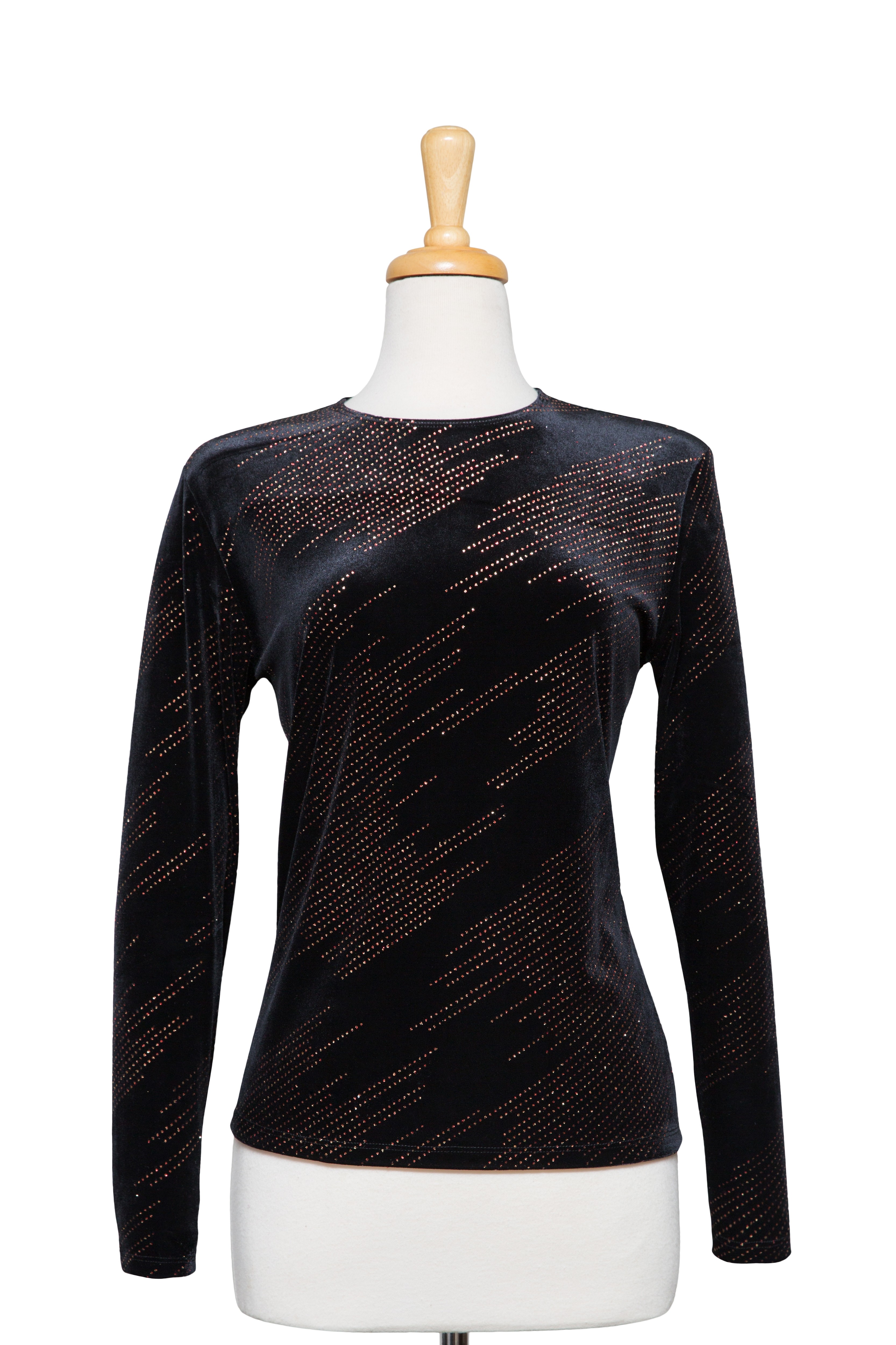 Black Velvet With Iridescent Splash Long Sleeve Top