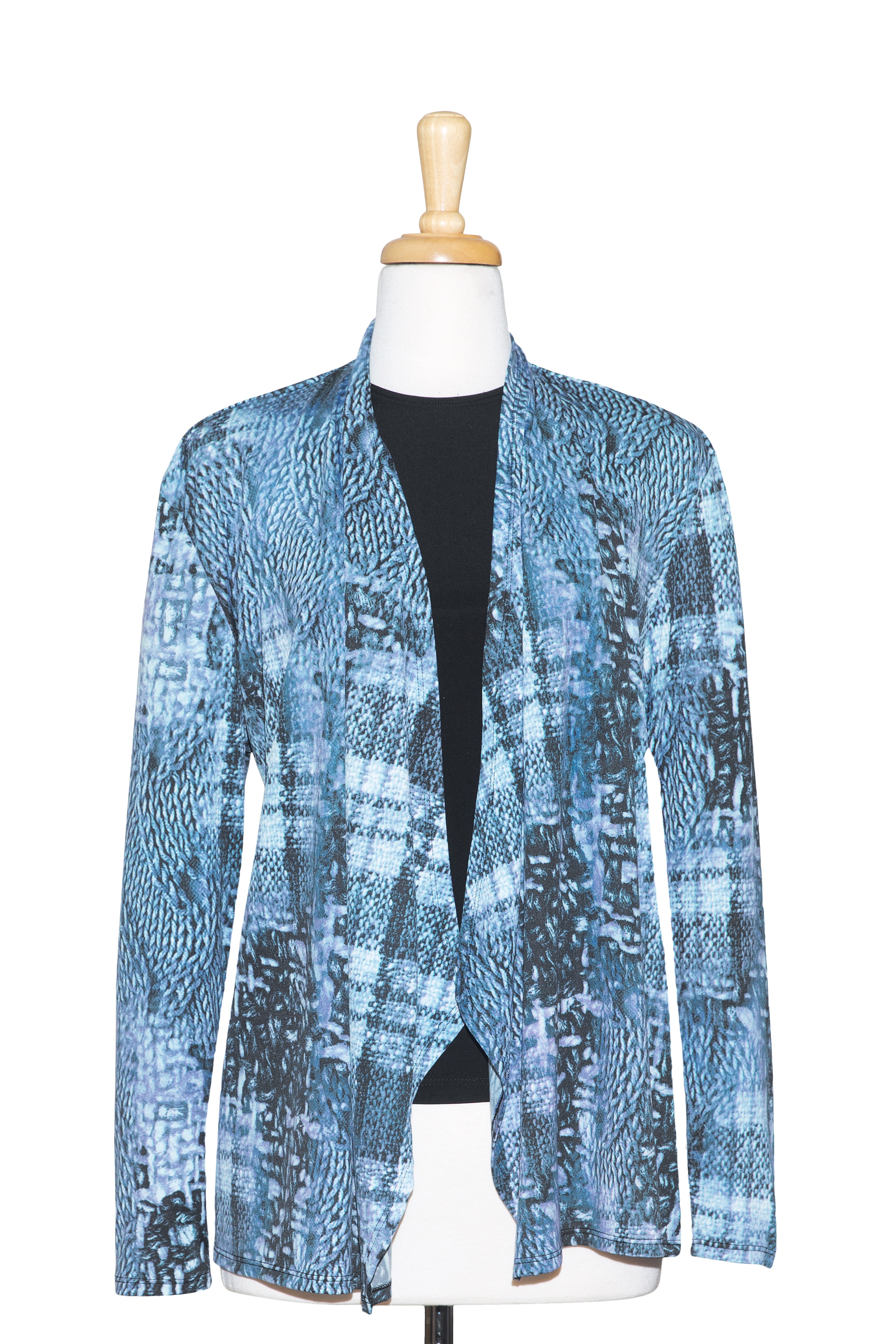  Two Piece  Shades Of Blue and Grey Abstract Shawl Collar Set