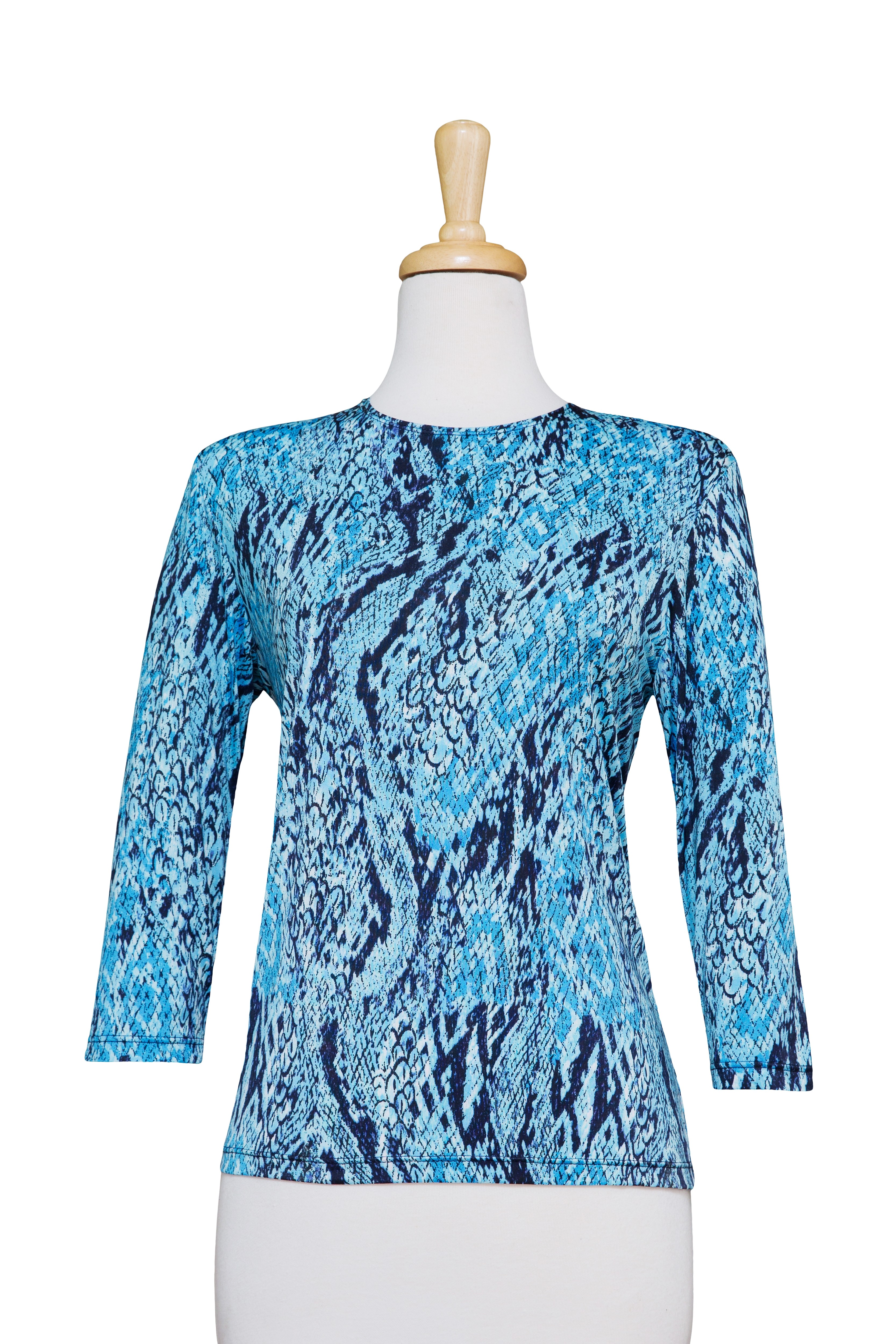 Plus Size Shades of Blue and Black Snakeskin Microfiber 3/4 Sleeve Top 