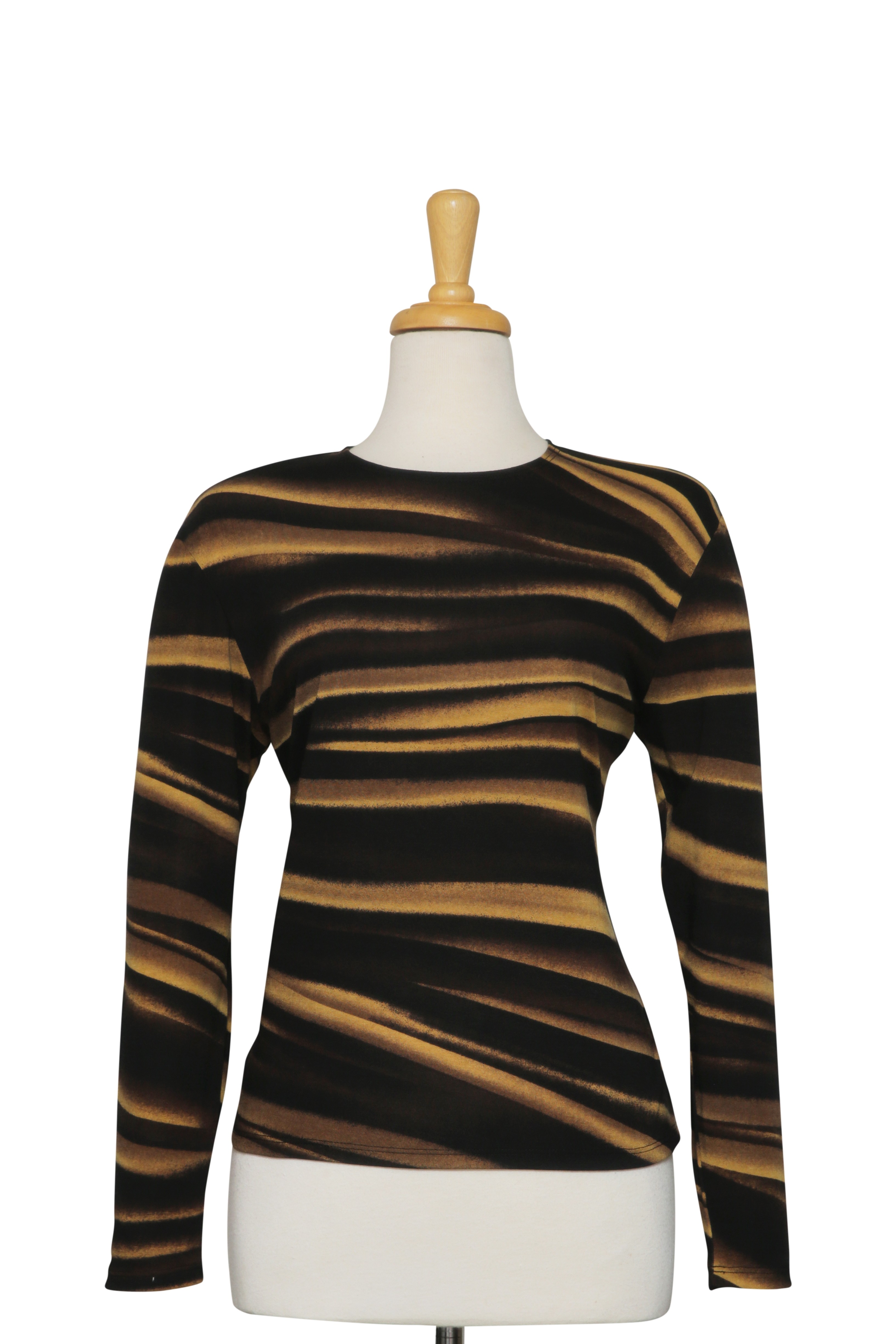 Plus Size Black and Gold Whiplash Long Sleeve Knit Top
