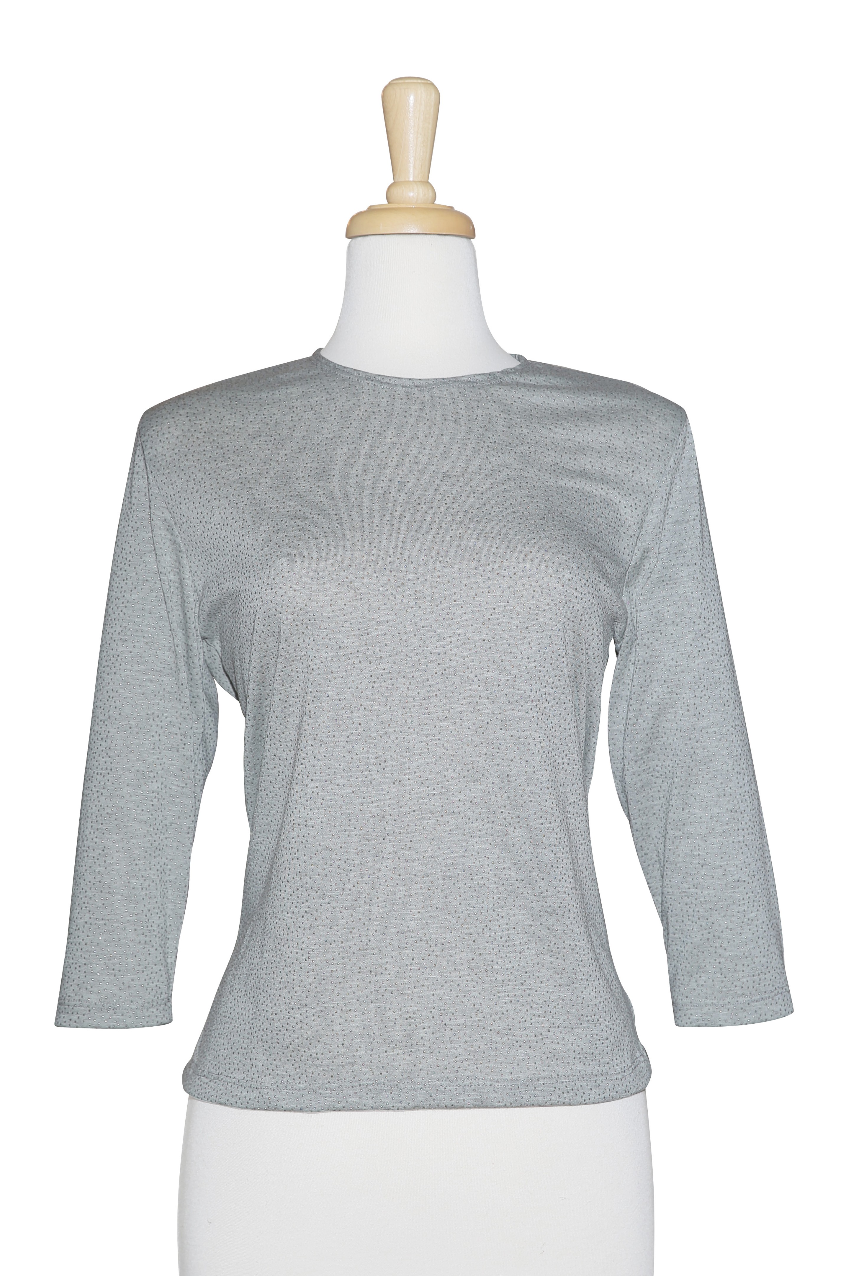 Grey With Silver Pin Dots 3/4 Sleeve Cotton Top 