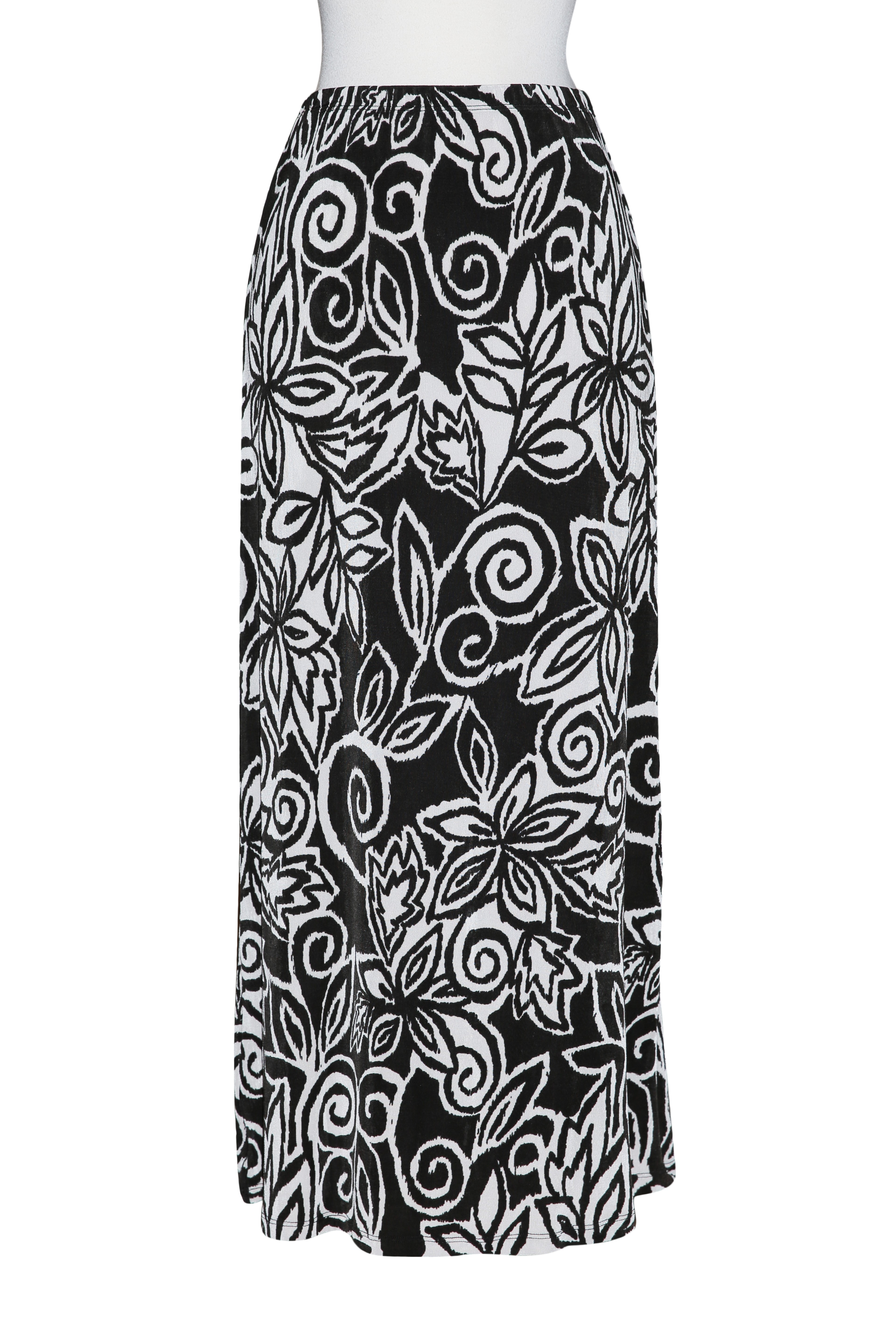 Plus Size Black & White Floral Slinky Skirt