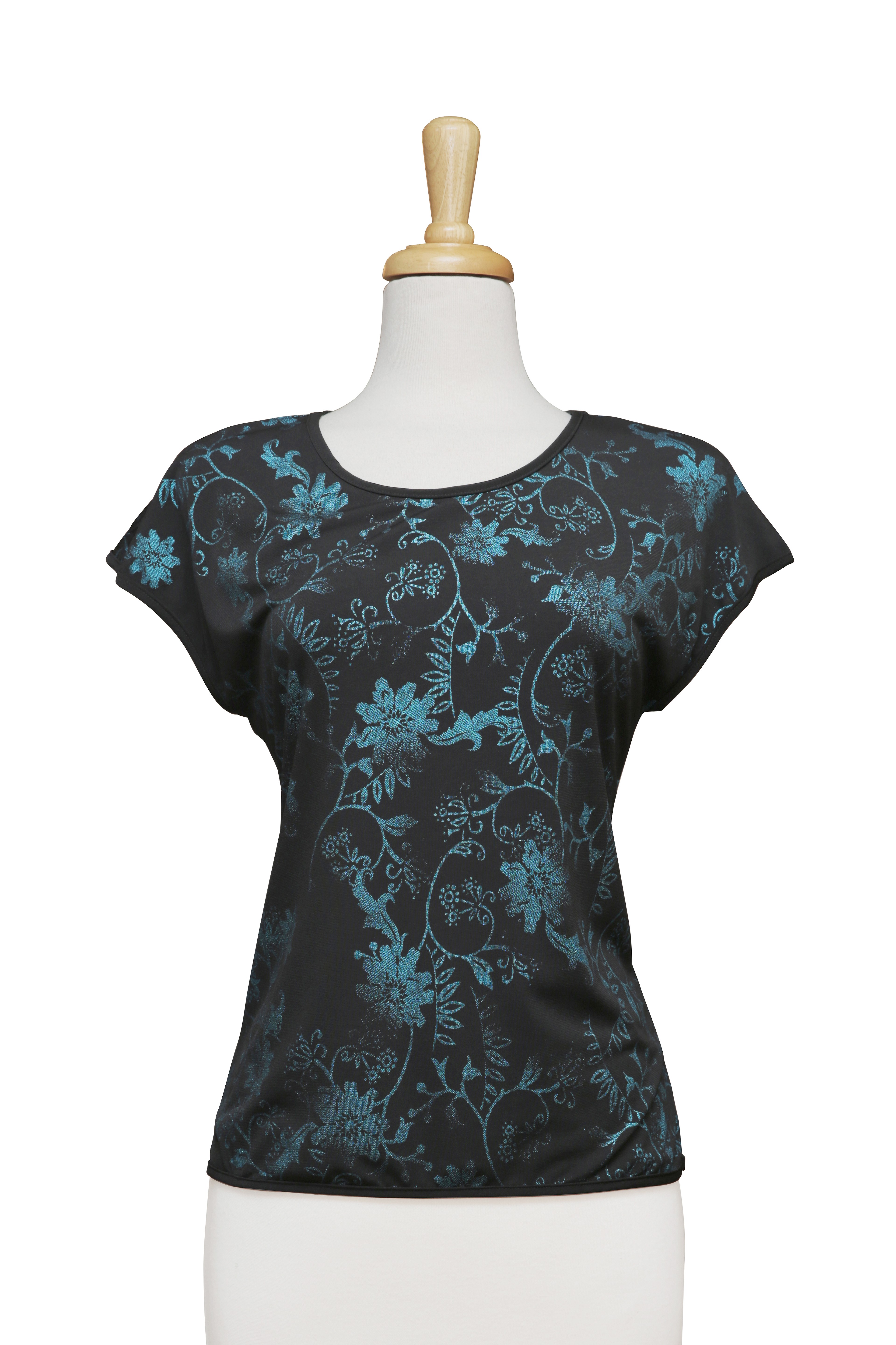 Black And Teal Matte Jersey Short Sleeve Top