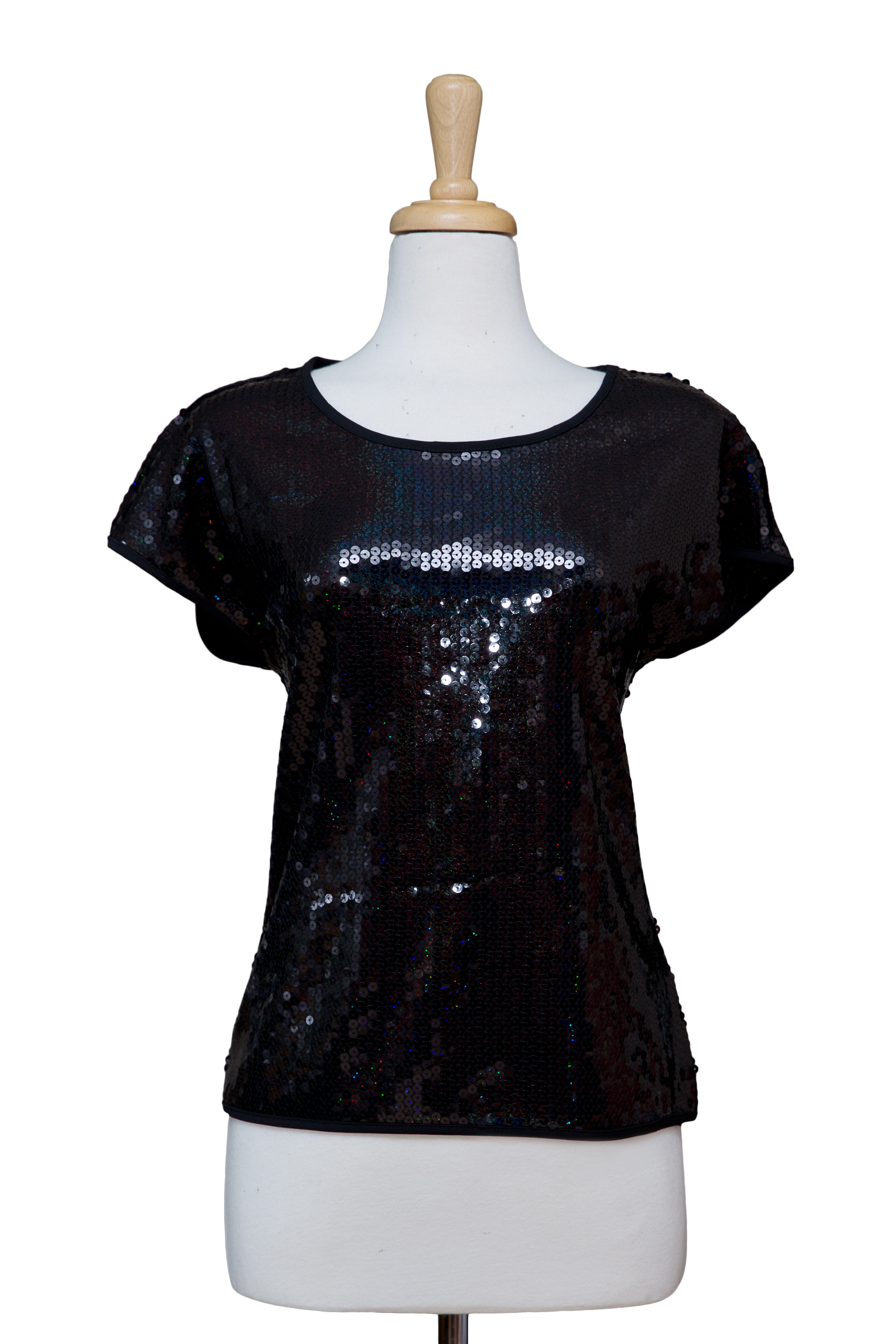 Black Sequins Short Sleeve Top