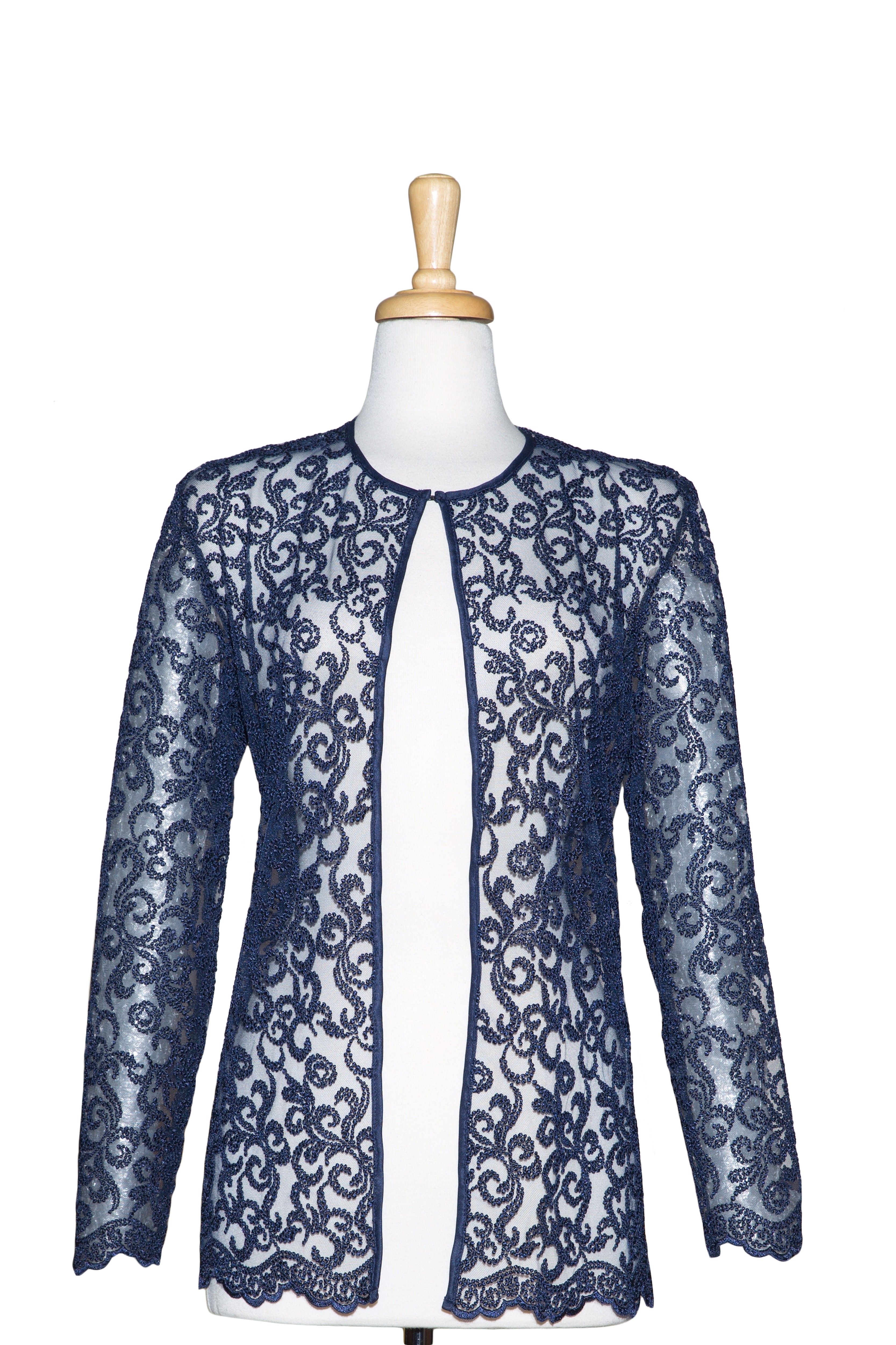 Plus Size Navy Embroidered Lace Jacket