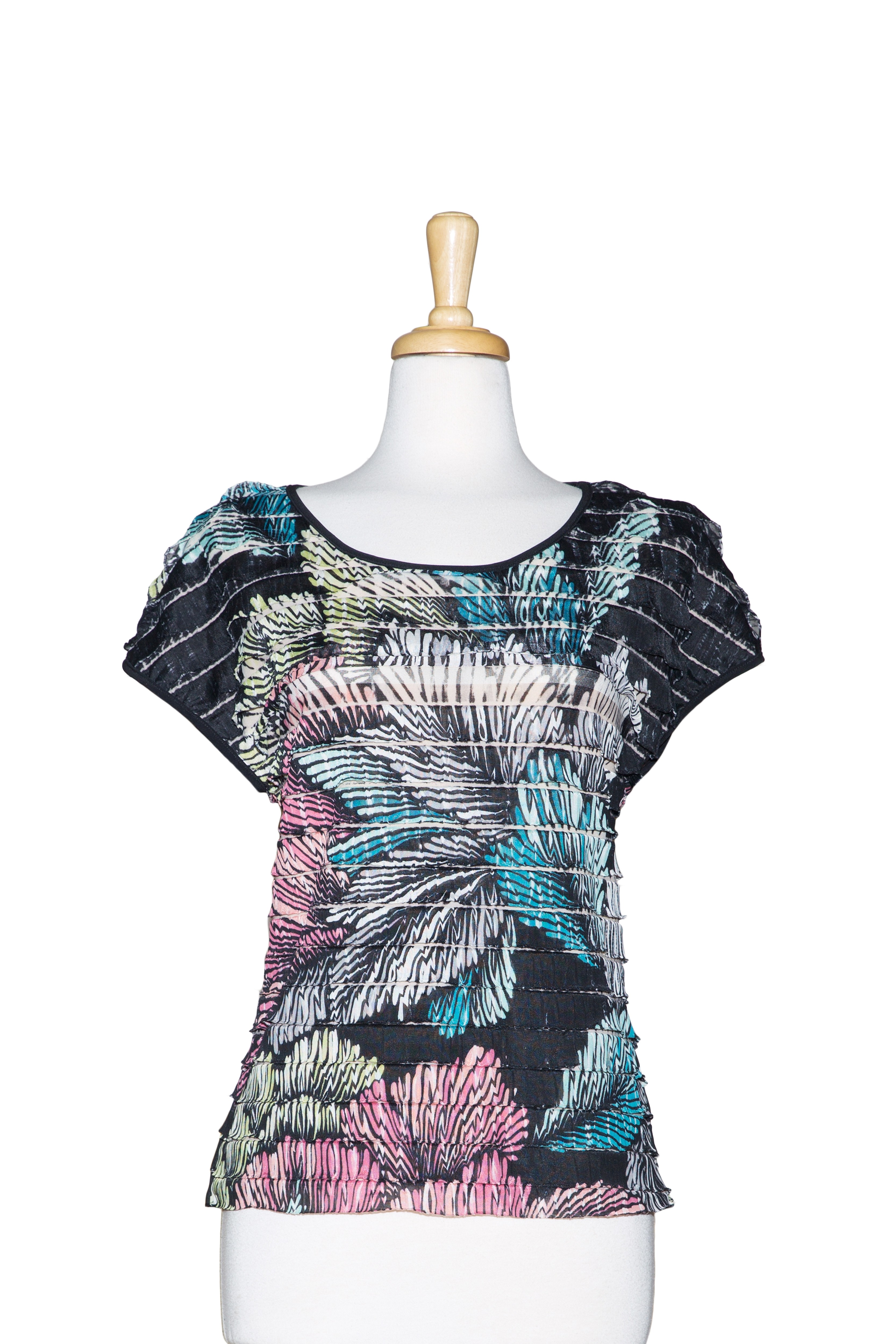 Multi Floral Ruffled Short Sleeve Top