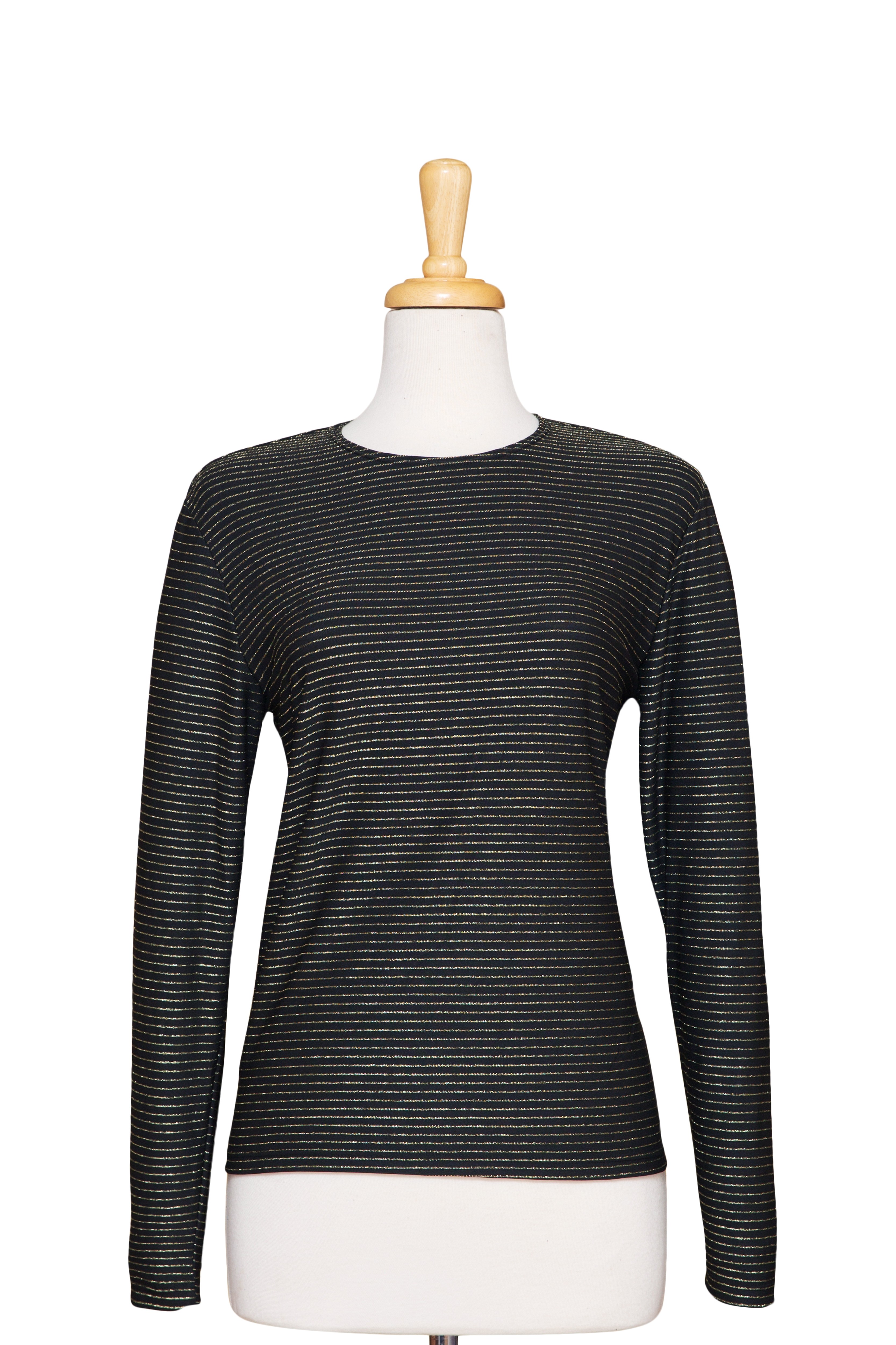 Long Sleeve Black with Gold Metallic Stripes Microfiber Top