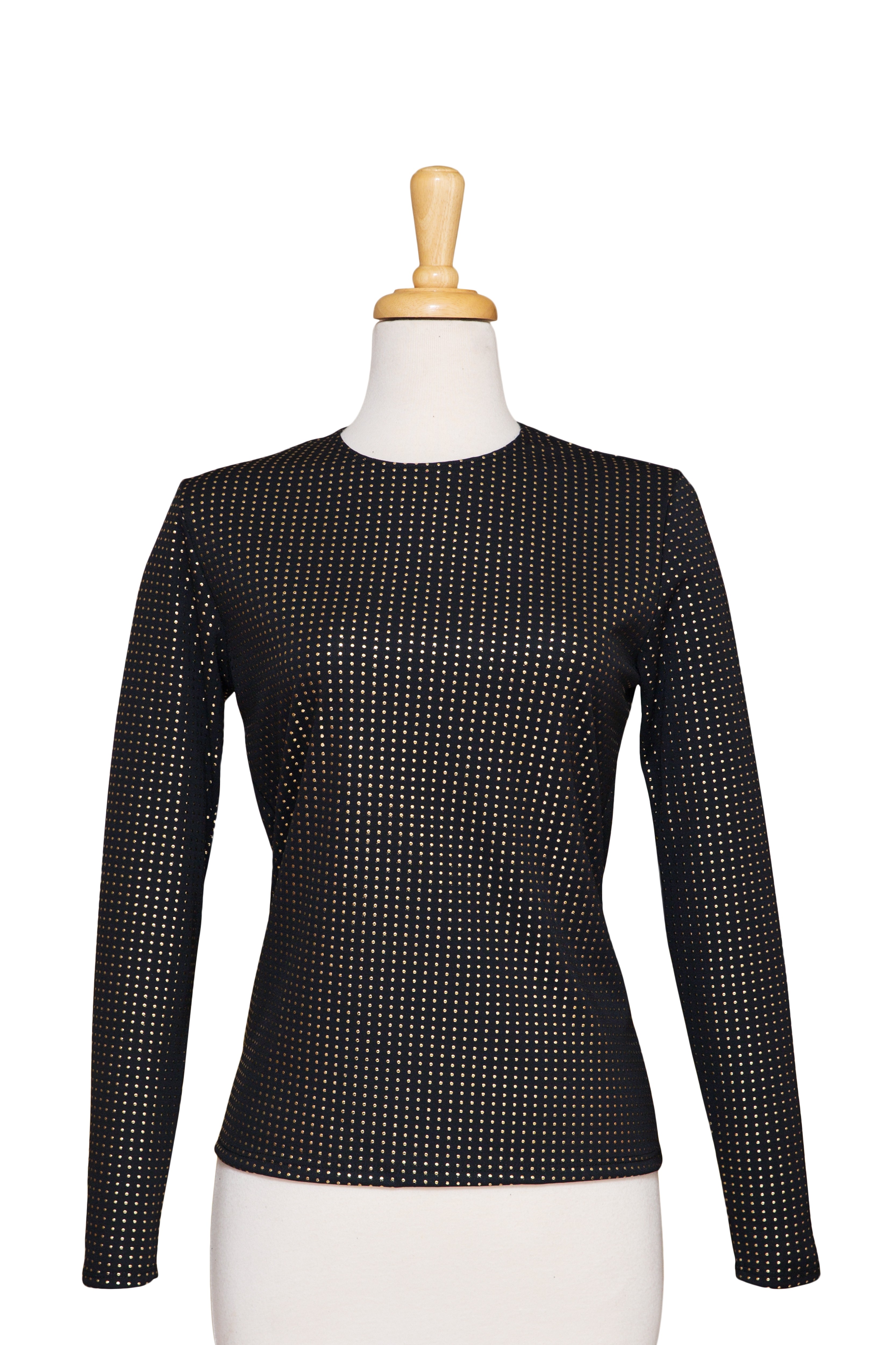 Long Sleeve Black with Gold Dots Microfiber Top