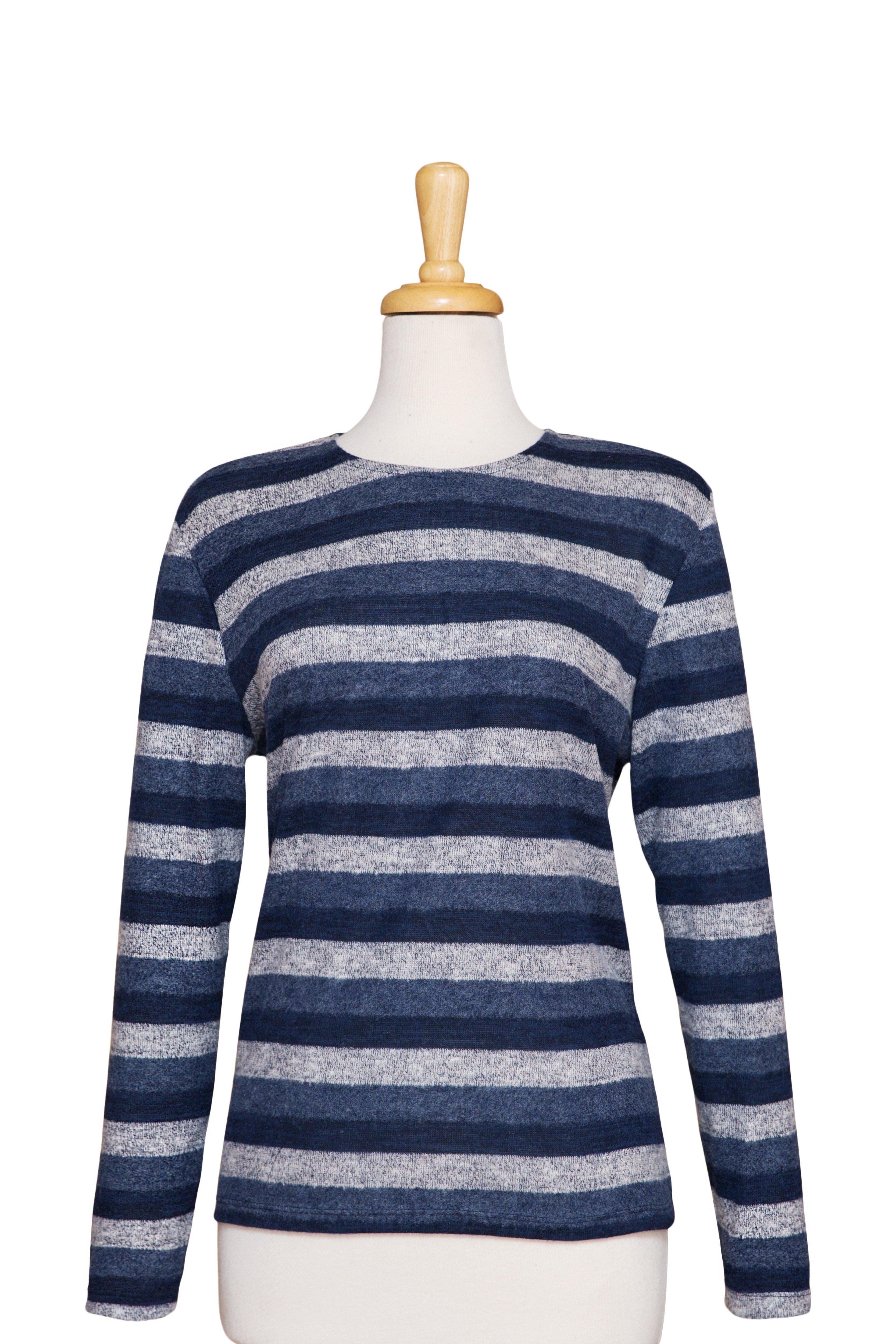 Plus Size Long Sleeve Shades Of Blue And Gray Stripes Knit Top