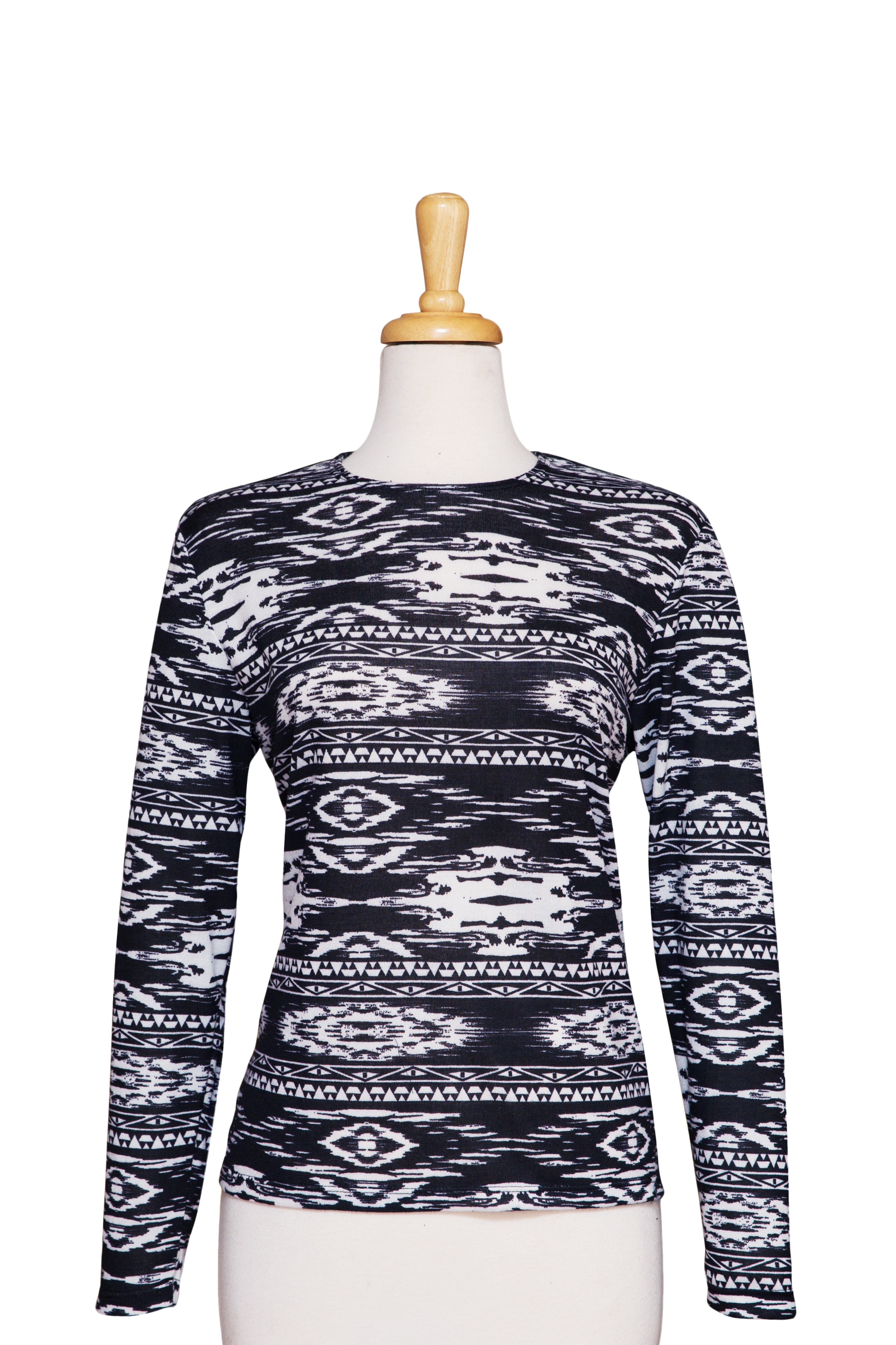 Long Sleeve Black And Ivory Aztec Knit Top