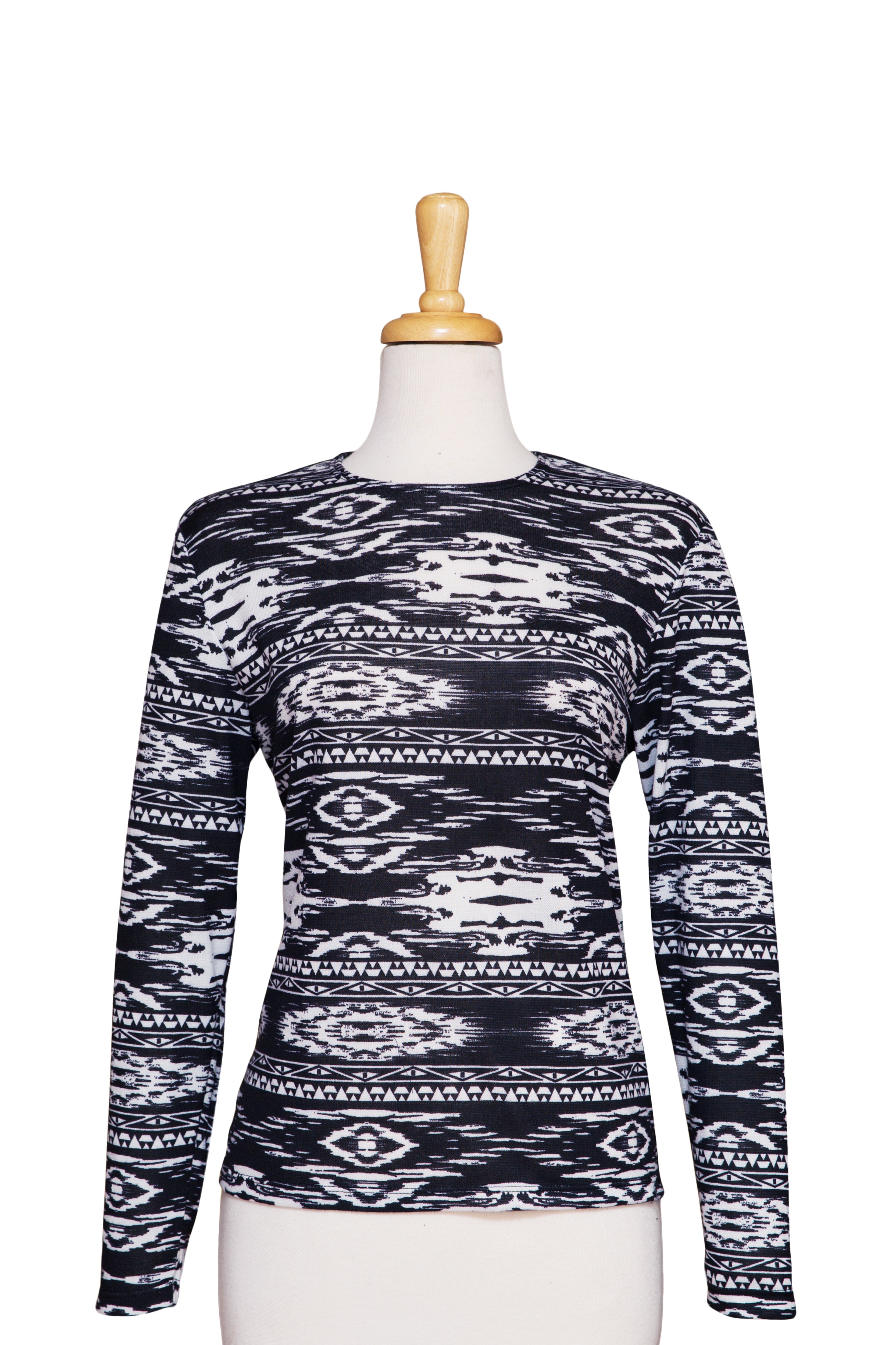 Plus Size Long Sleeve Black And Ivory Aztec Knit Top