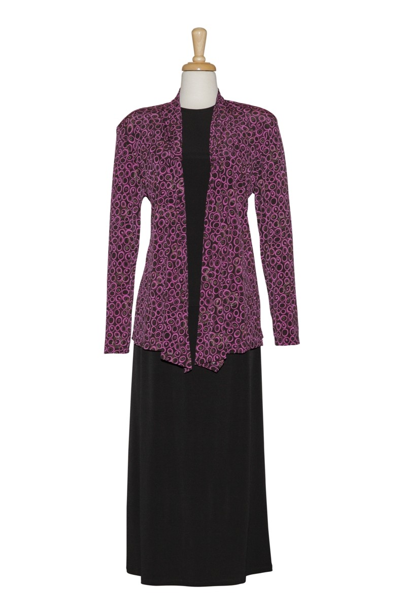 Three  Piece Black & Magenta  Circles Shawl Collar Microfiber Set